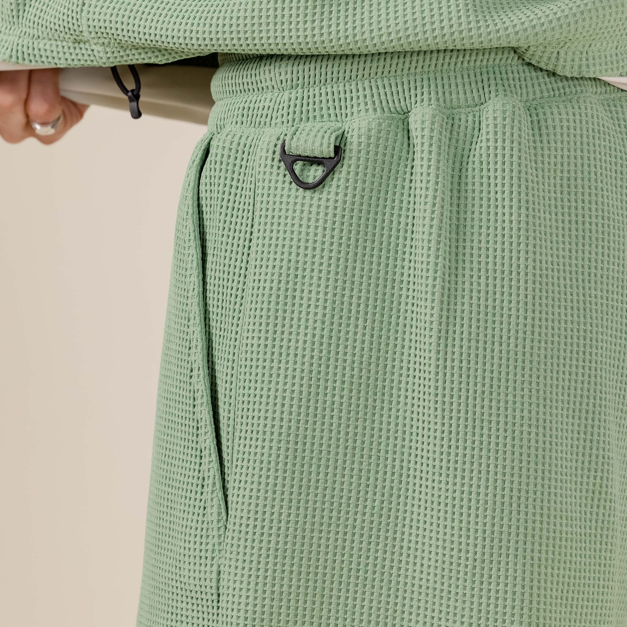 Meanswhile x This Thing Of Ours - SOLOTEX® Waffle Shorts - Sage & Cream "meanswhile stockists uk" "meanswhile Japan"