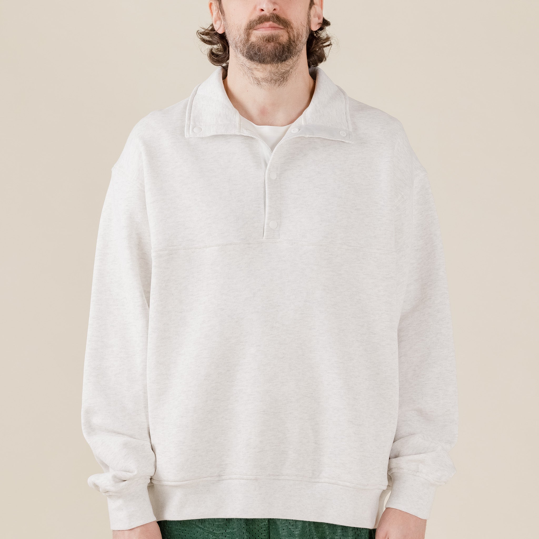 Outstanding & Co - Half Snap Pullover Sweatshirt - 1% Melange Grey "outstanding & co uk stockist" "outstanding & co" "outstanding and co" "better than camber"