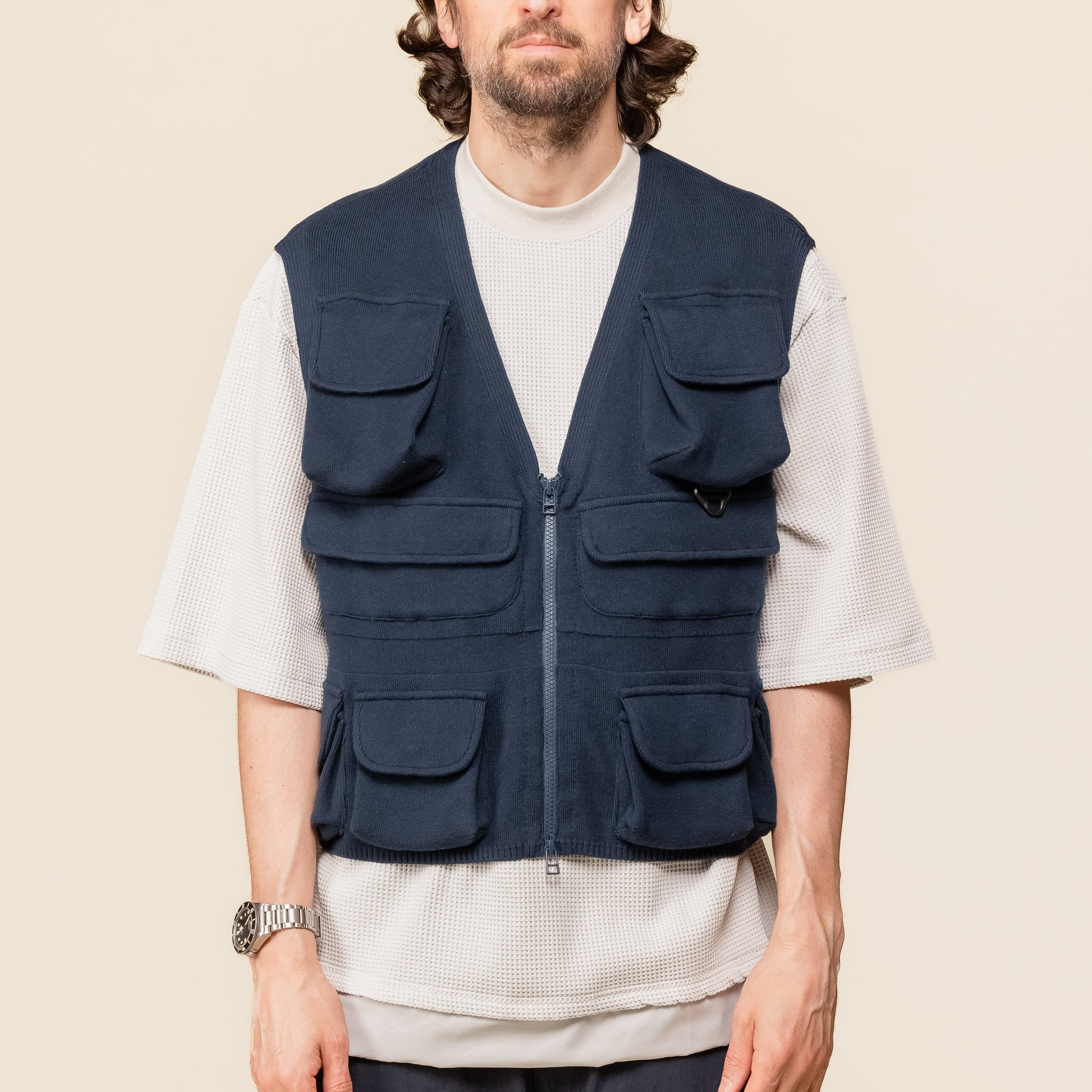 MW-KT24103 Meanswhile - Cotton Knit Luggage Vest - Navy Blue