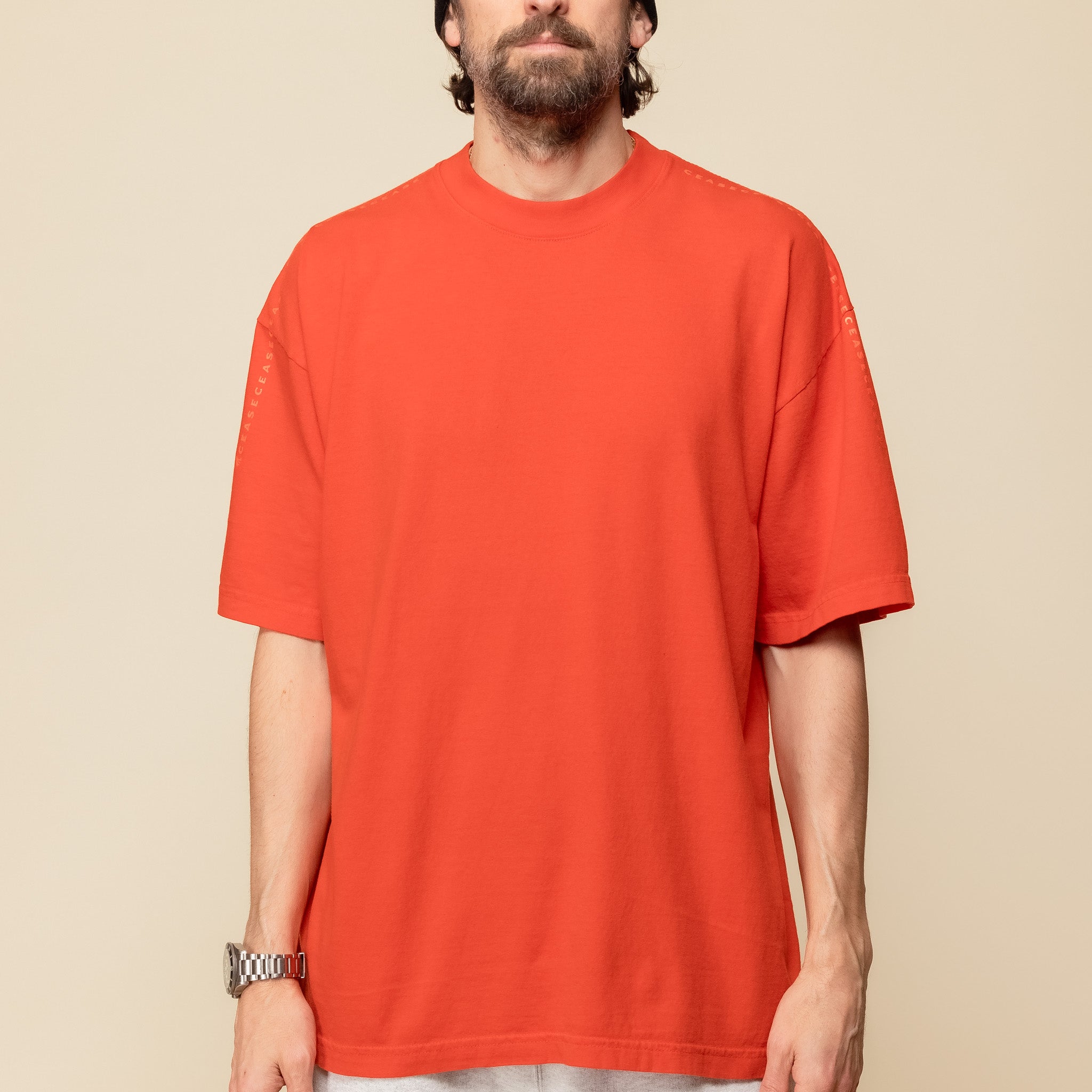 Cease - Shoulder Print T-Shirt - Orange "ceaseceasecease.com" "ceaseceasecease" "cease stockist" "dan pacitti"
