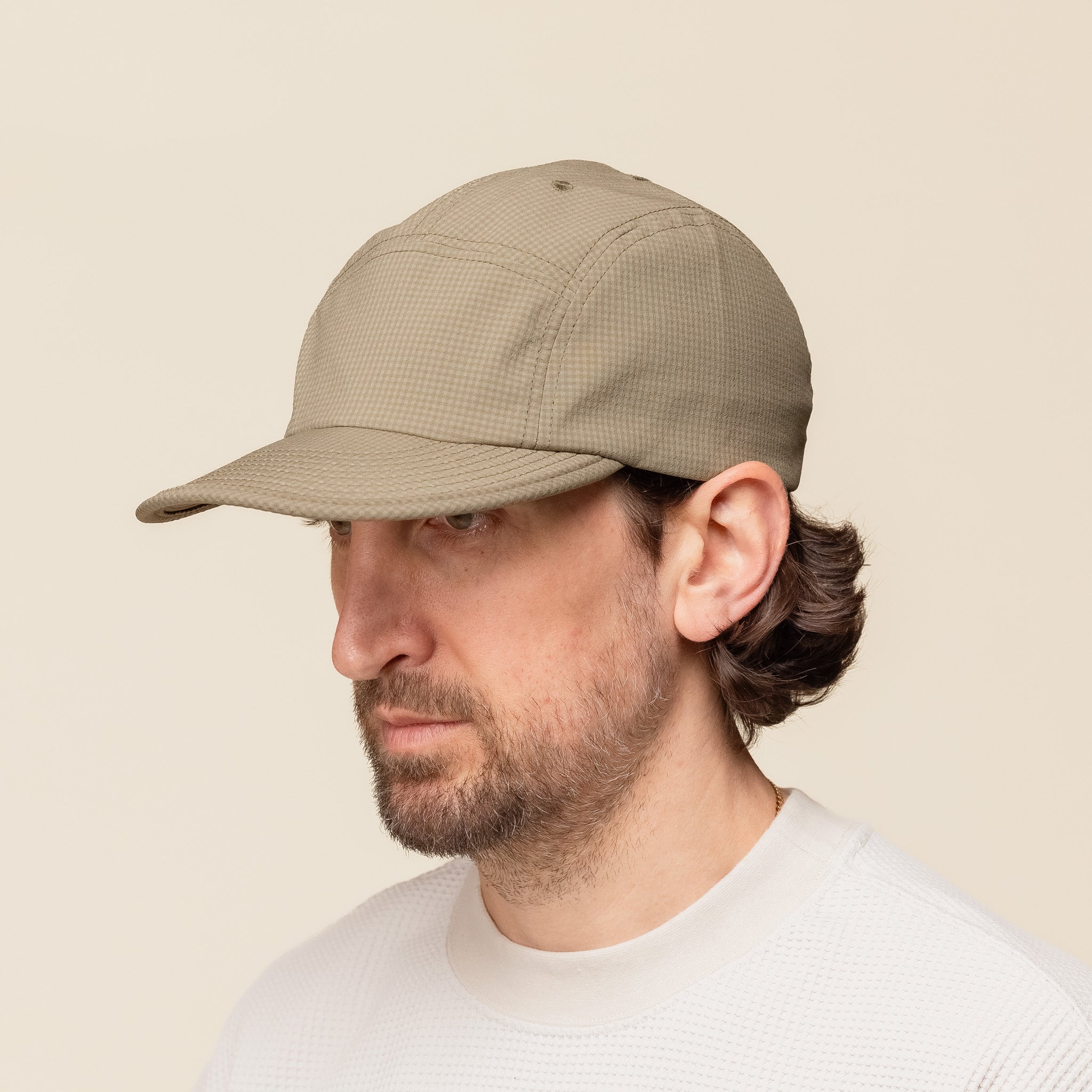 SS24RL01GIN Found Feather - 5 Panel Gingham Jet Cap - Olive