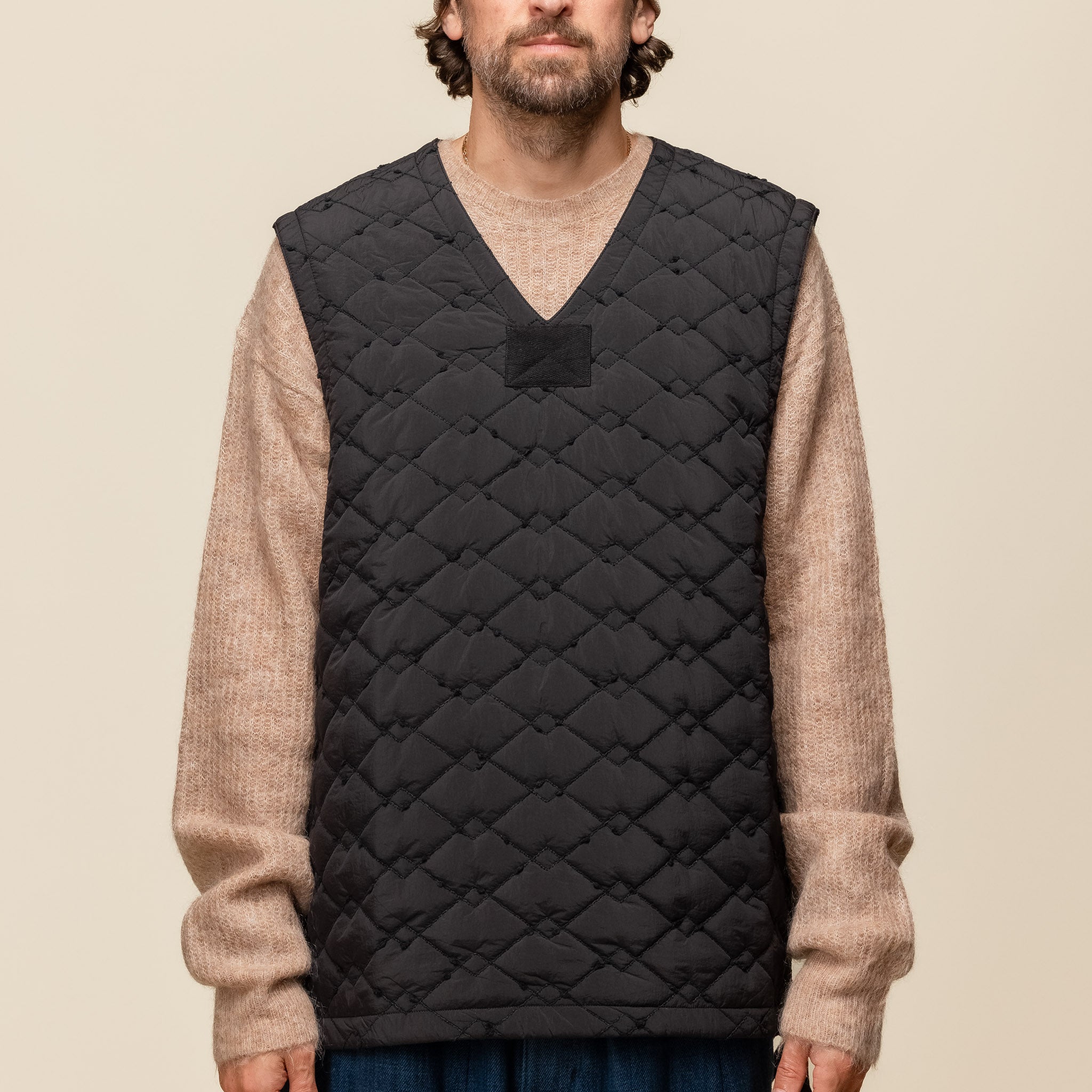 Merely Made - Premium Jacquard Quilt Vest Jacket - Matte Black