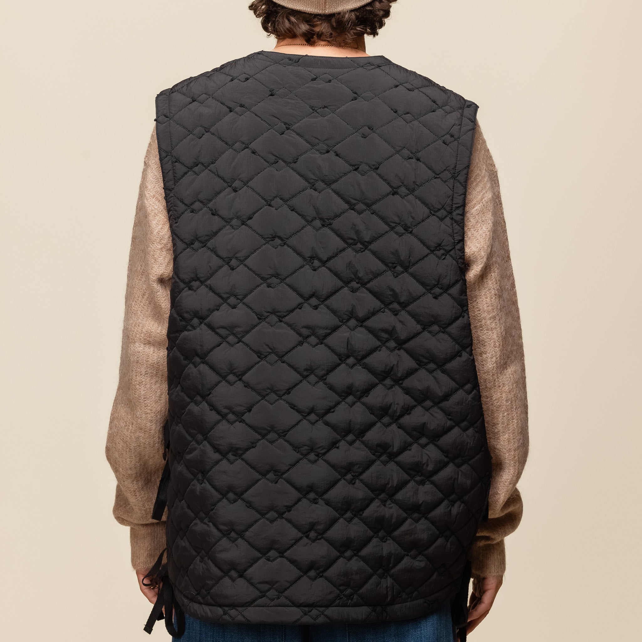 Merely Made - Premium Jacquard Quilt Vest Jacket - Matte Black