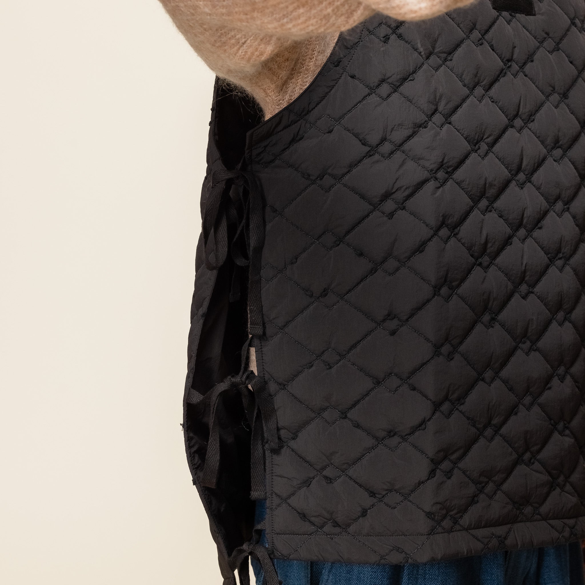 Merely Made - Premium Jacquard Quilt Vest Jacket - Matte Black