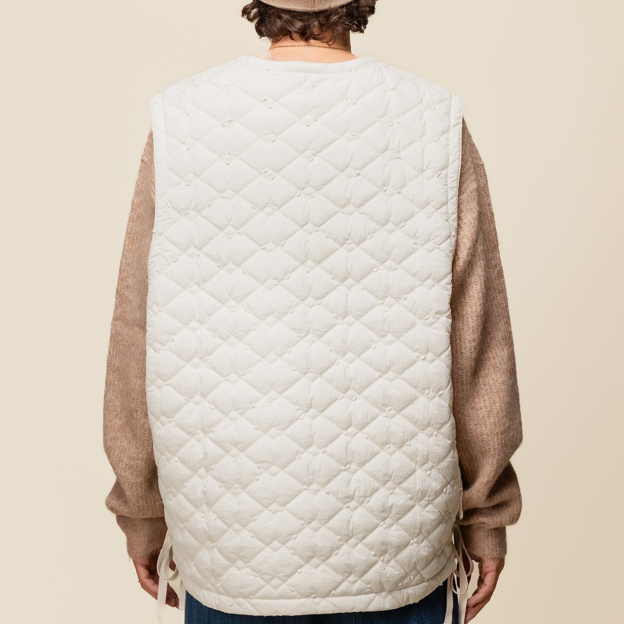 Merely Made - Premium Jacquard Quilt Vest Jacket - Cream White