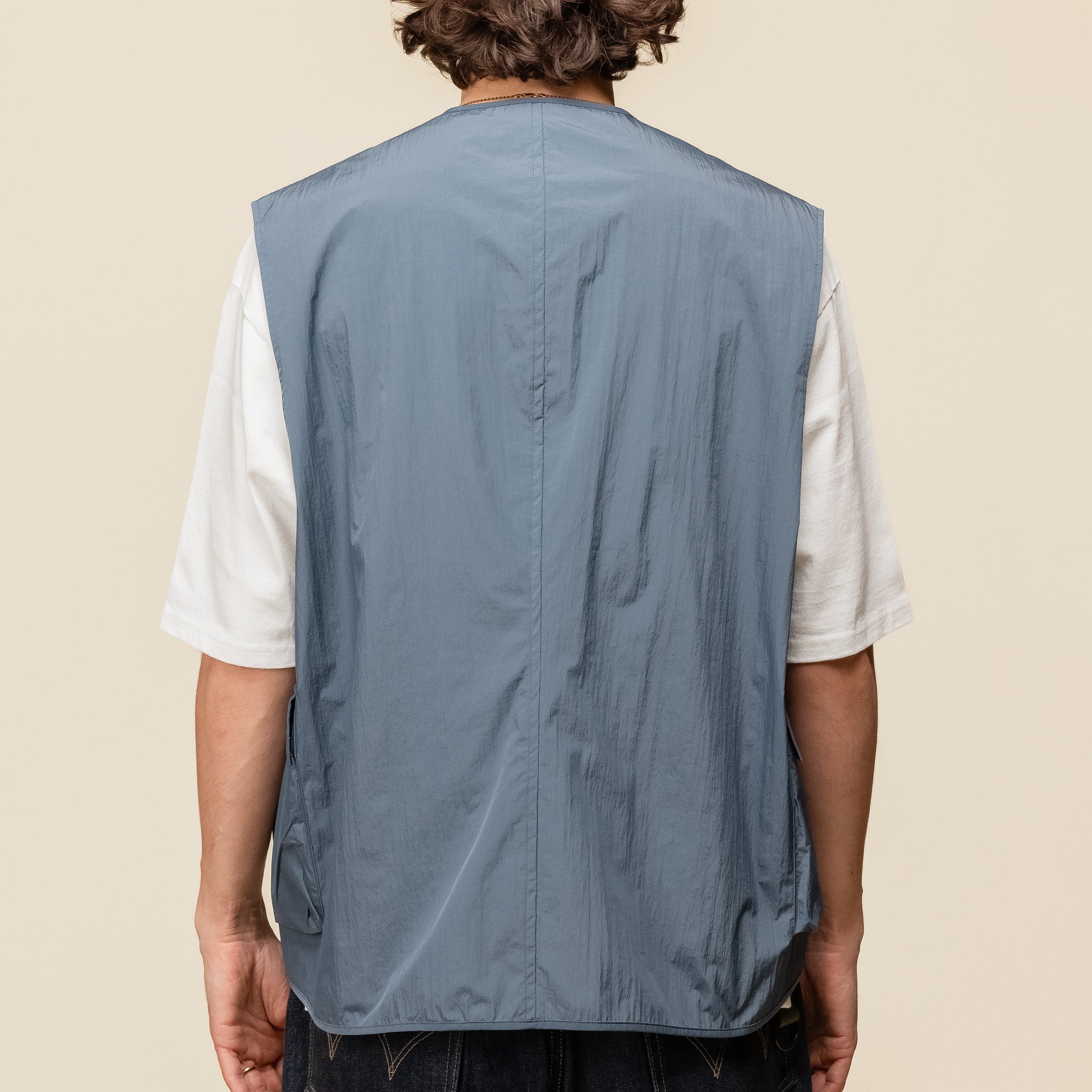 VE02241OS Still by Hand - Large Pocket Nylon Vest - Blue Grey