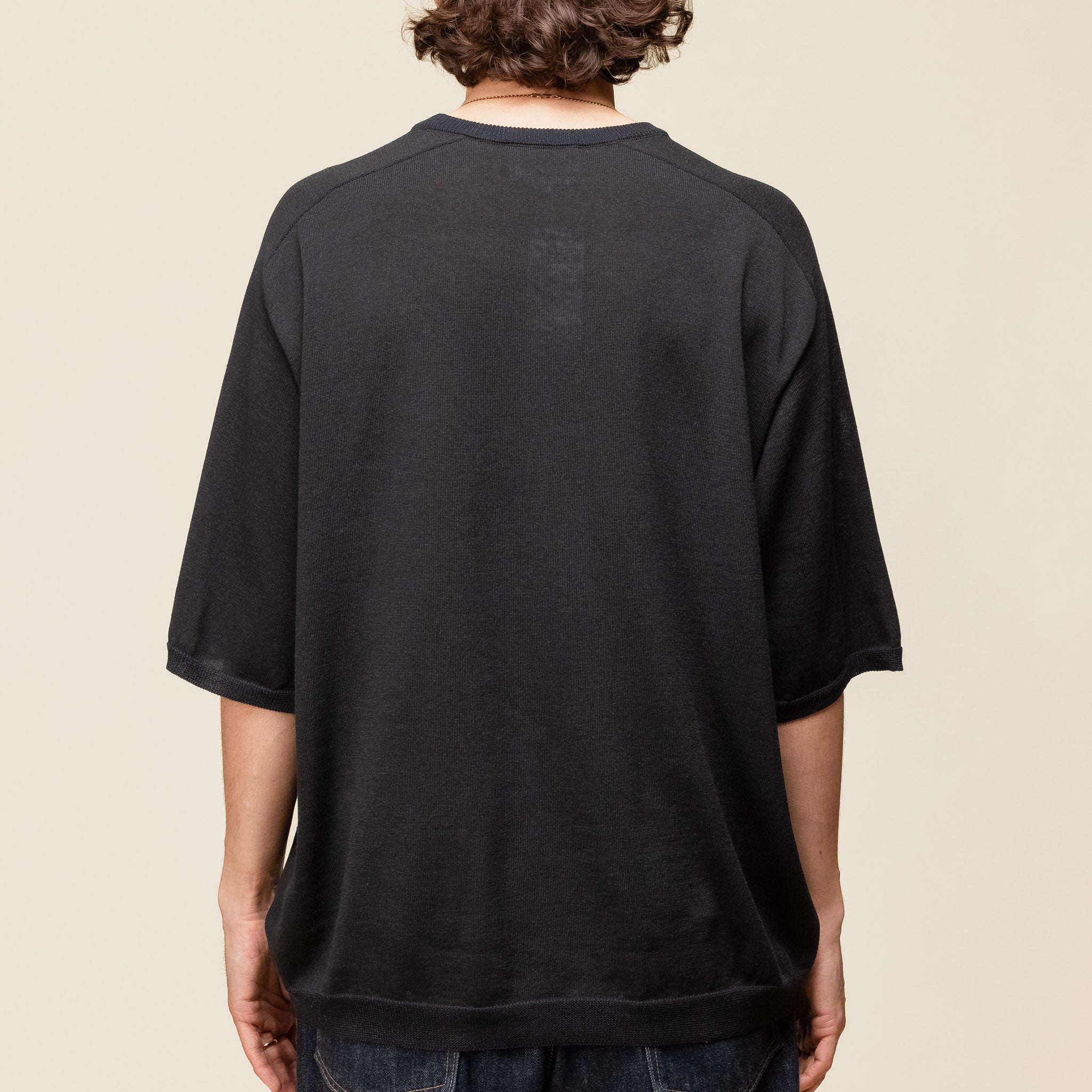 KN02241OS Still by Hand - Melange Knit T-Shirt - Black Navy