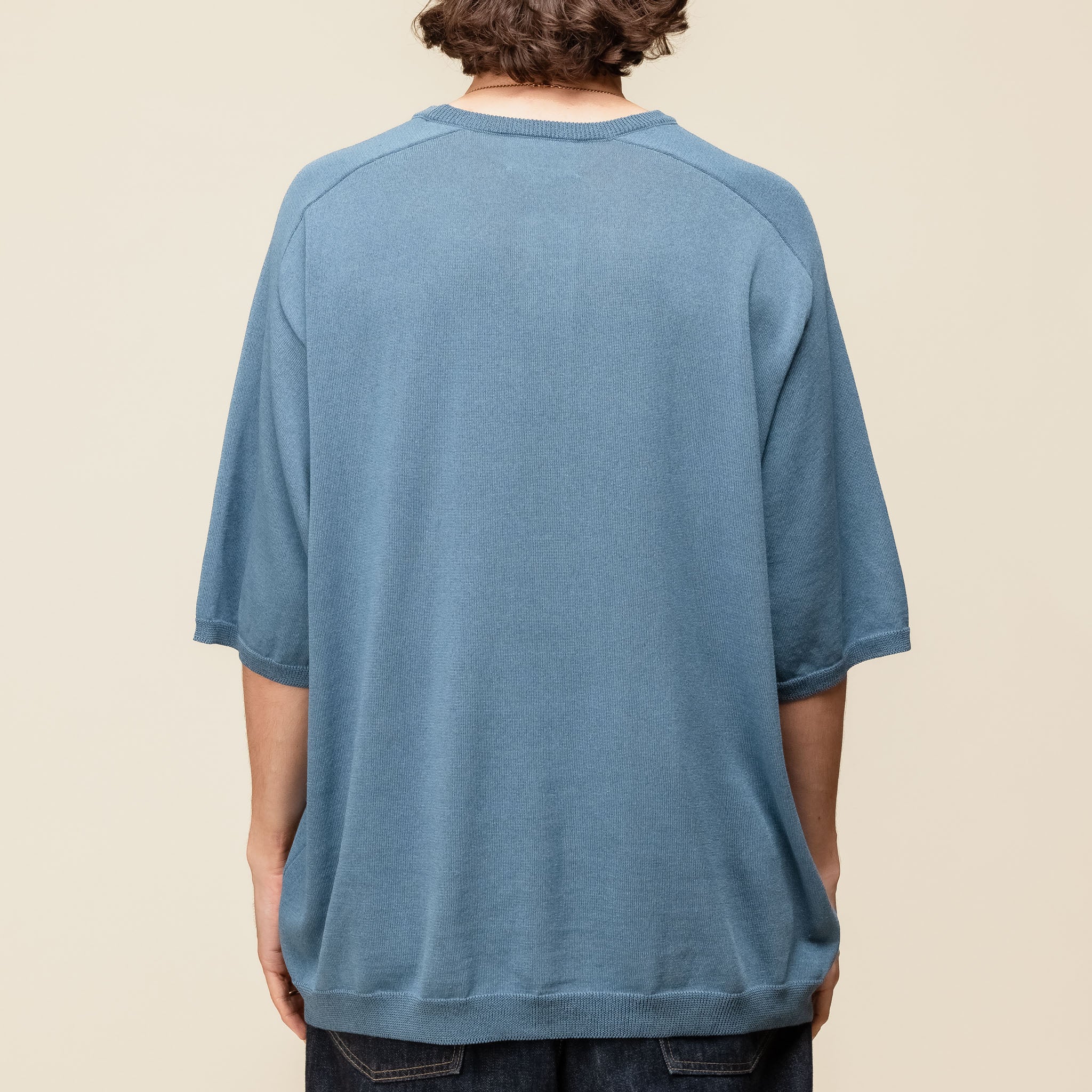 KN02241OS Still by Hand - Melange Knit T-Shirt - Dusty Blue