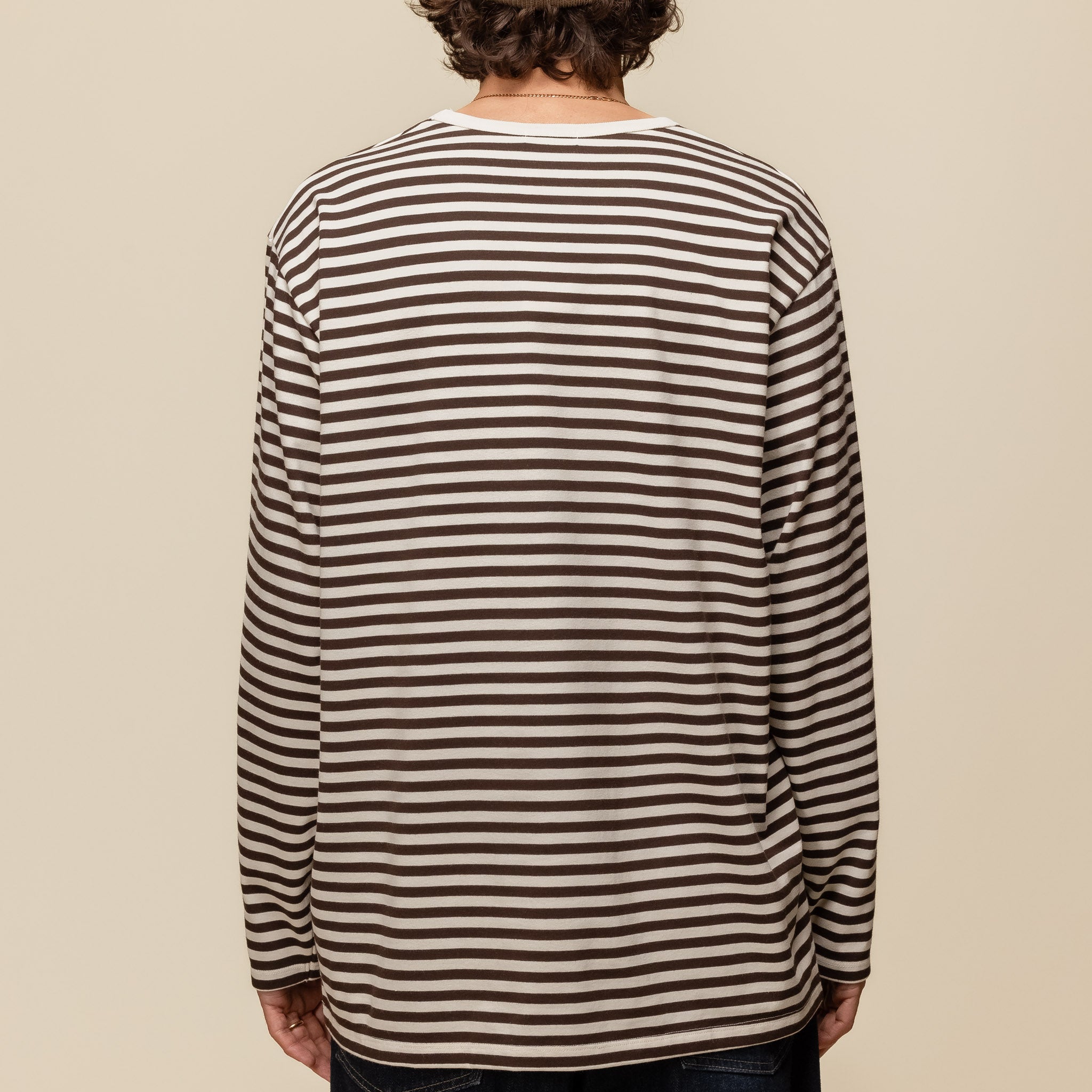 Nanamica - Coolmax Stripe Jersey L/S T-Shirt - Brown x Natural SUHS423E