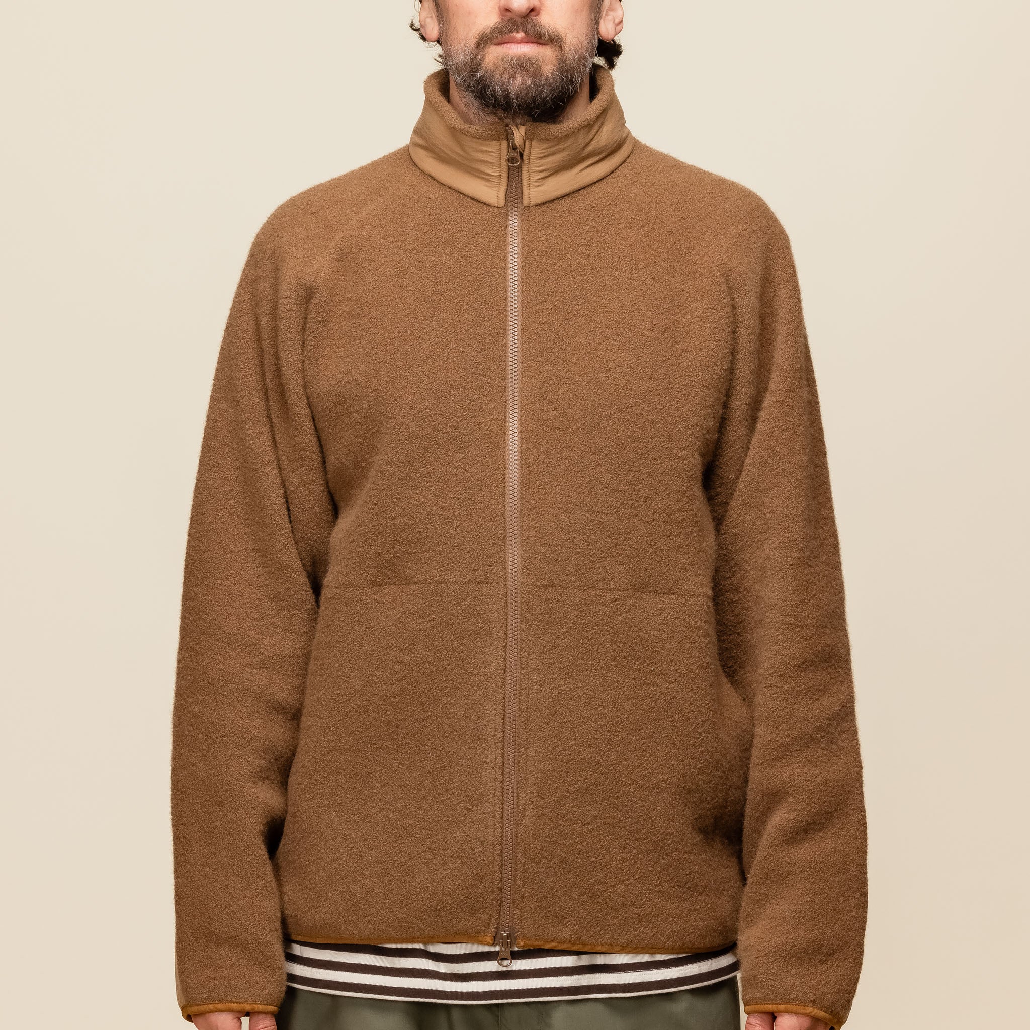 Nanamica - Boiled Wool Zip Up Sweater - Light Brown S24FJ031E