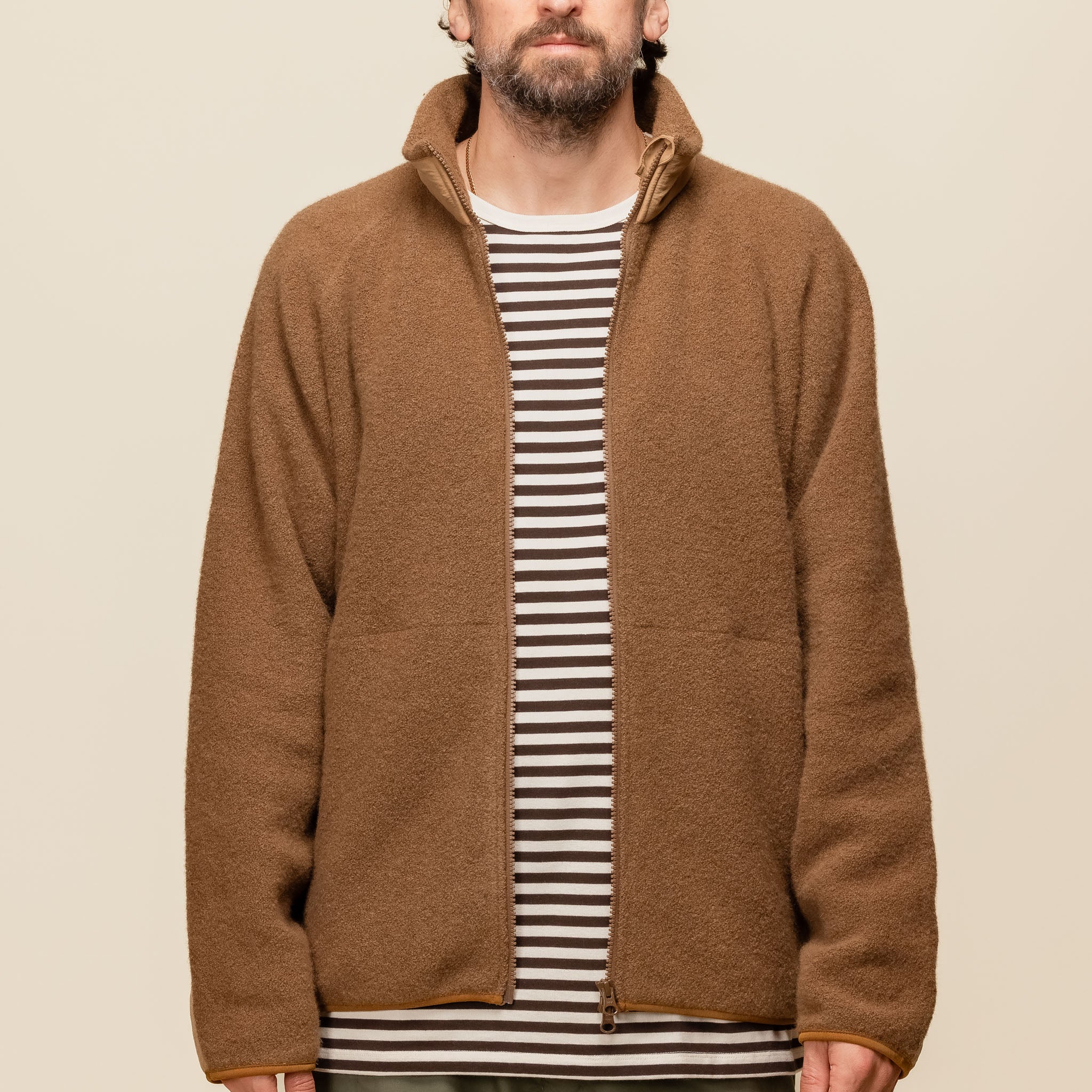 Nanamica - Boiled Wool Zip Up Sweater - Light Brown