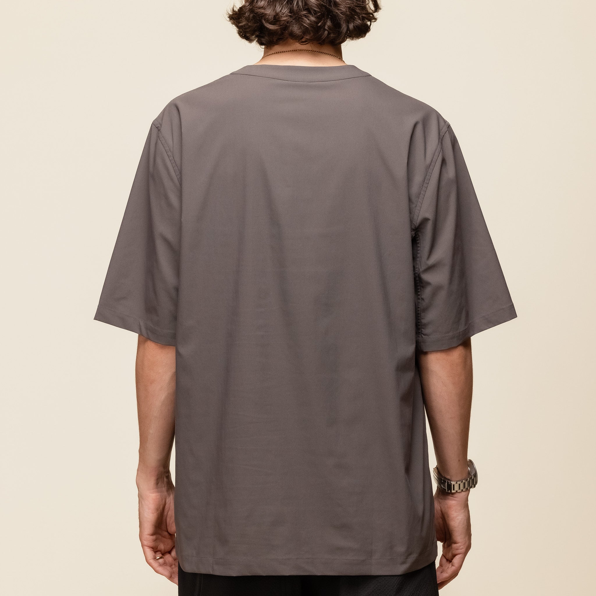 Oqliq - Right Collar Woven T-Shirt - Earth Grey "oqliq Taiwan" "oqliq clothing" "oqliq stockists"