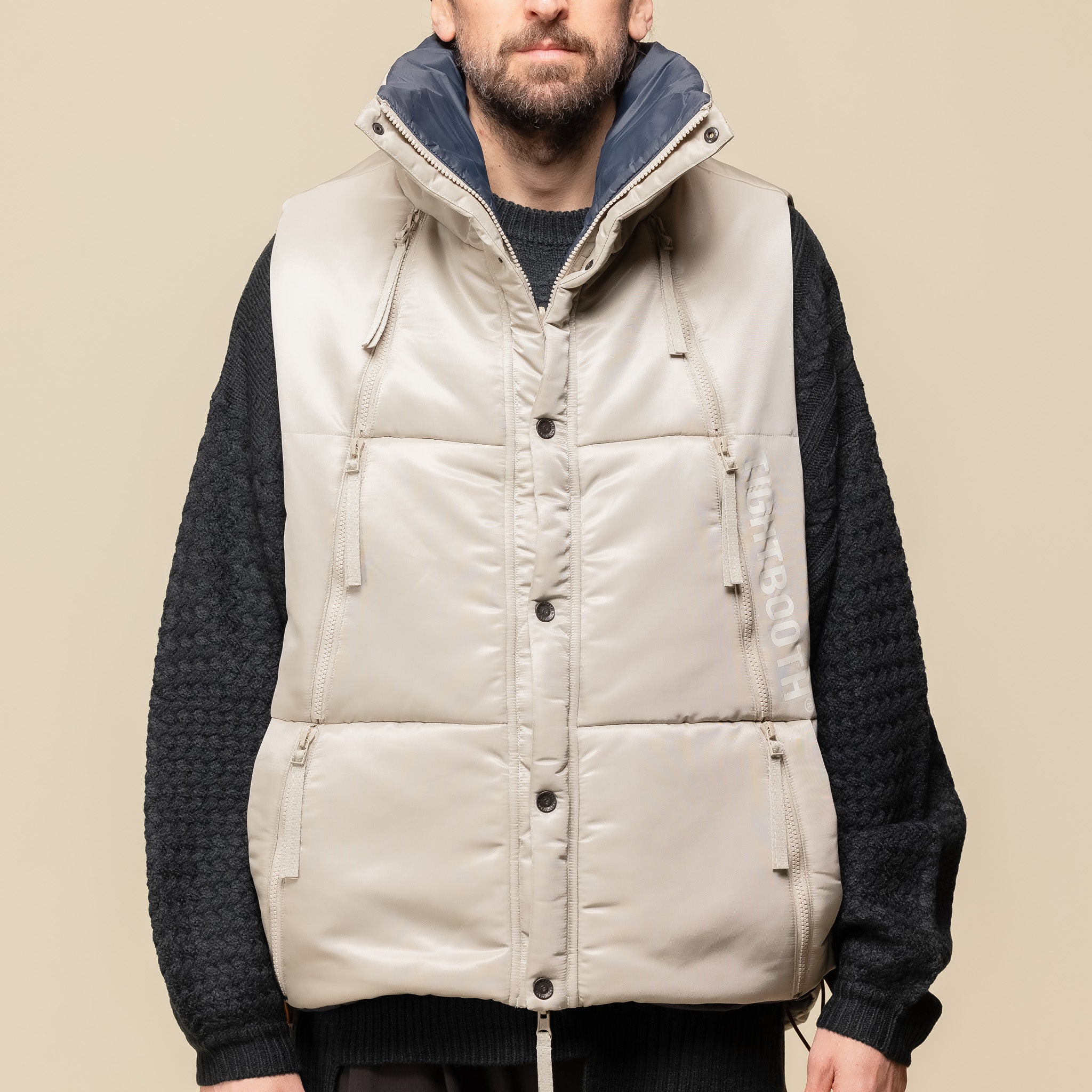 GOOPiMADE® x TIGHTBOOTH “GMT-01V” - 2-Way Padded Down Vest - Paper (Beige)  x Navy