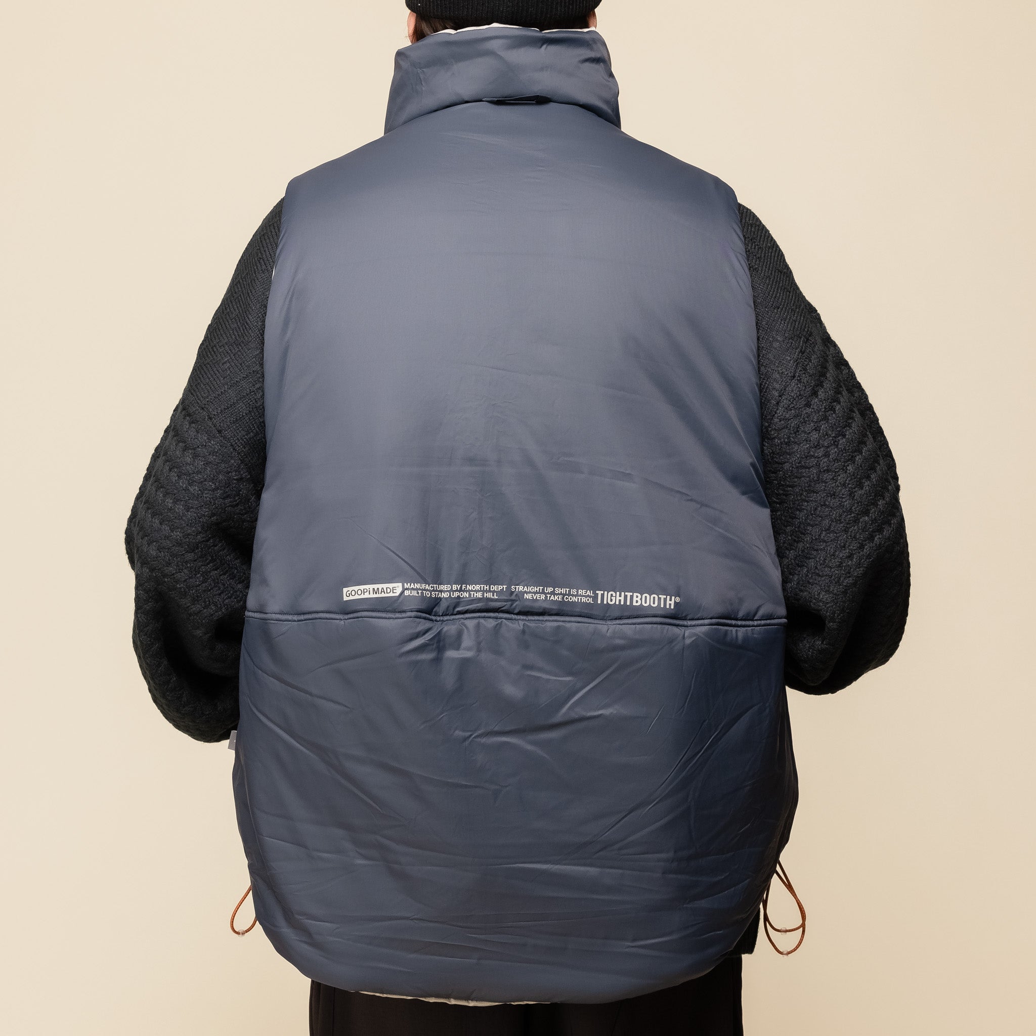 GOOPiMADE® x TIGHTBOOTH “GMT-01V” - 2-Way Padded Down Vest - Paper (Beige) x Navy "goopimade stockists" "goopimade sale" "goopi" "goopi pants" "goopi trousers"