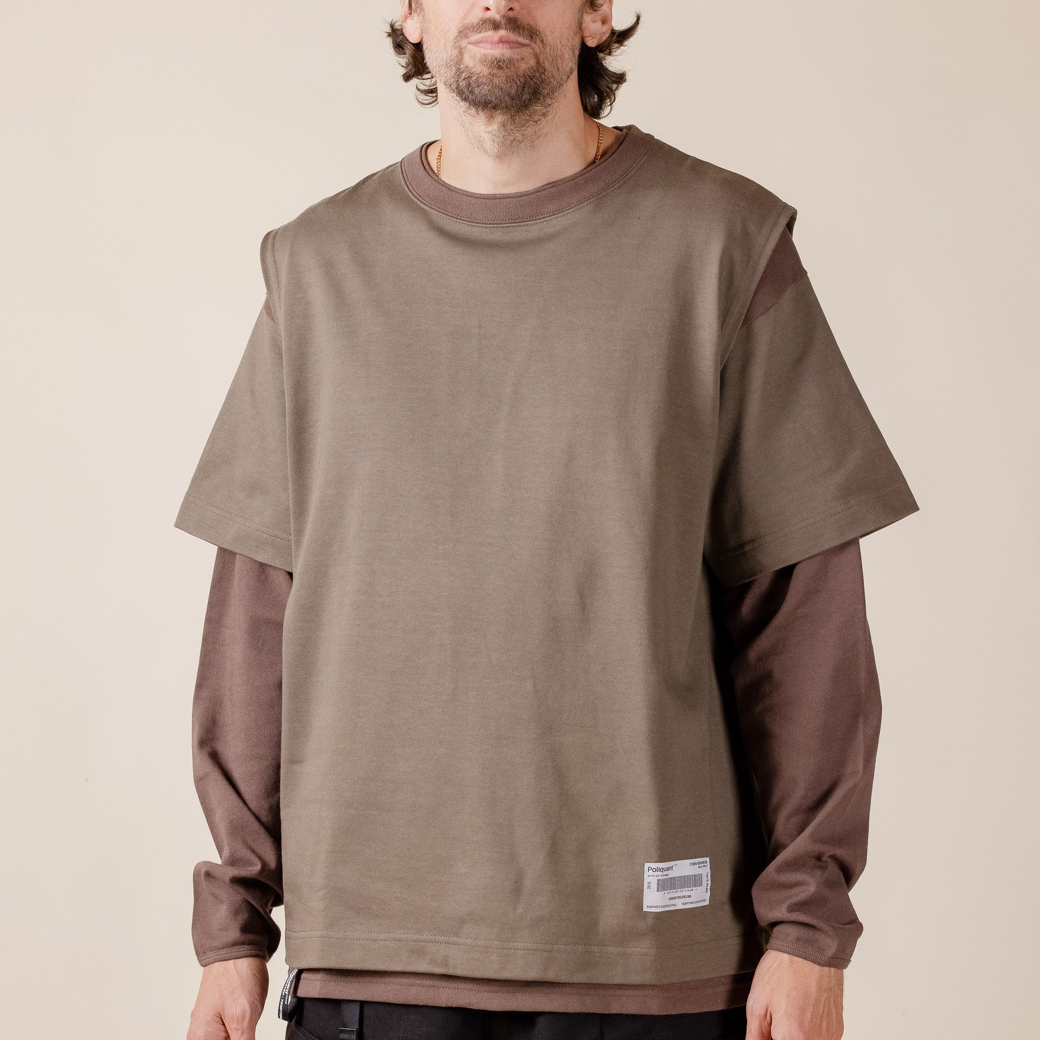 Poliquant - Switching Layered L/S T-Shirt - Olive Brown "poliquant japan" "poliquant stockists" "poliquant usa"