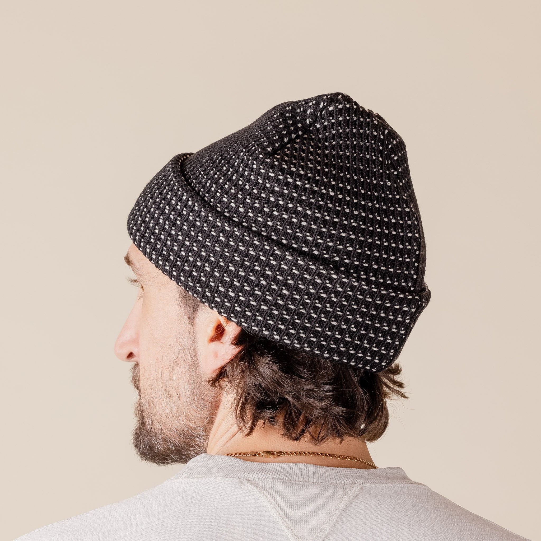 FW23KL04COT Found Feather - Cotton Knit Waffle Beanie - Black