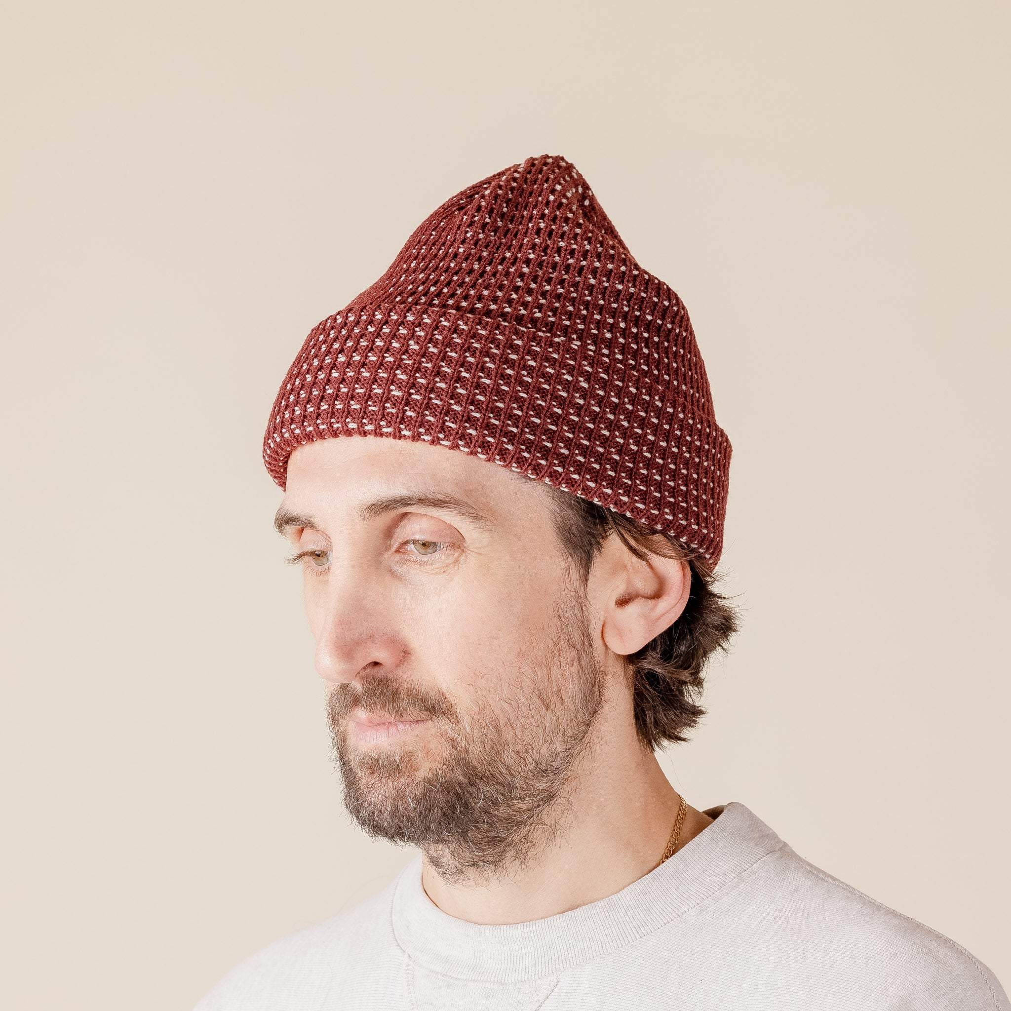 FW23KL04COT Found Feather - Cotton Knit Waffle Beanie - Maroon