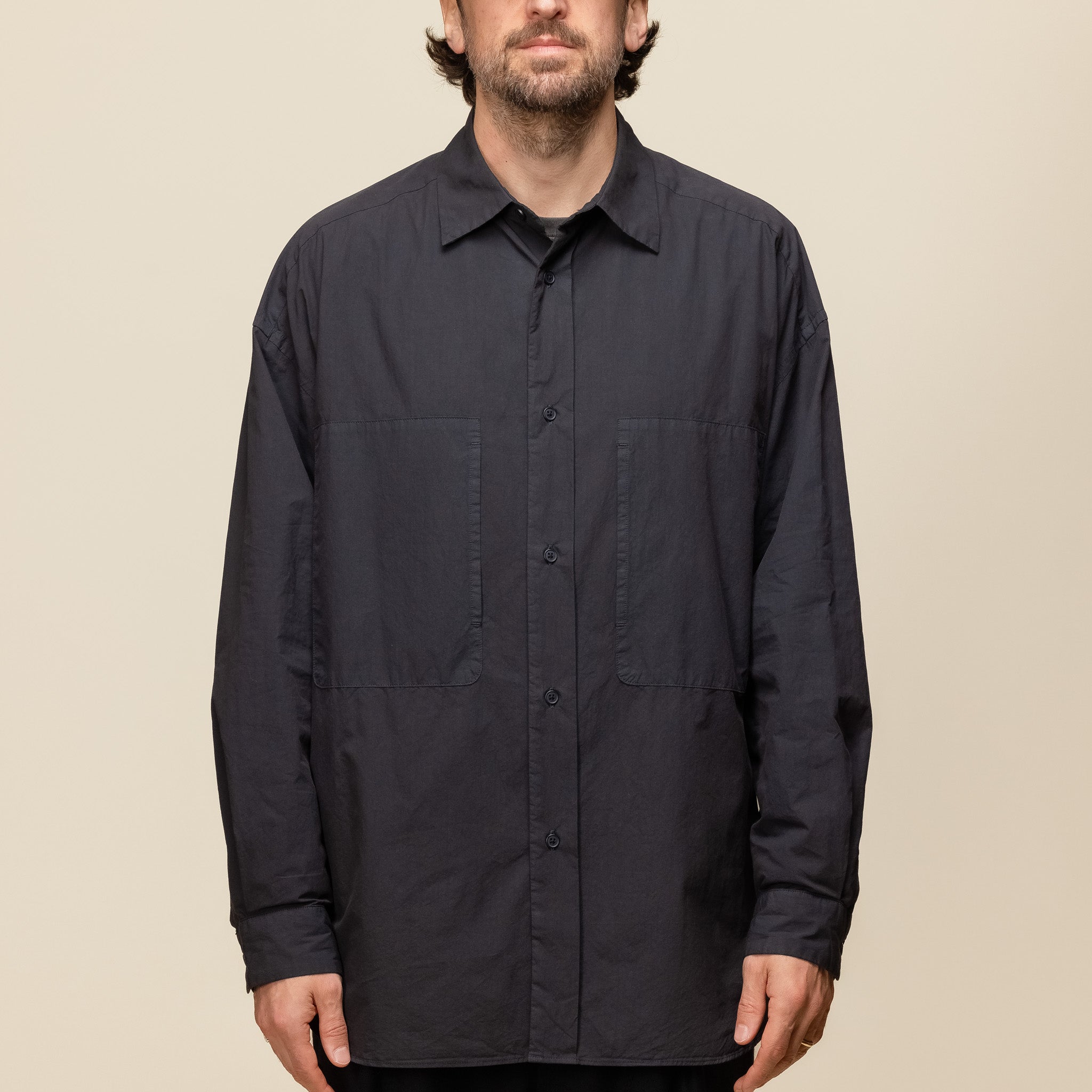 Still by Hand - Garment Dyed Overshirt - Black Navy SH01243