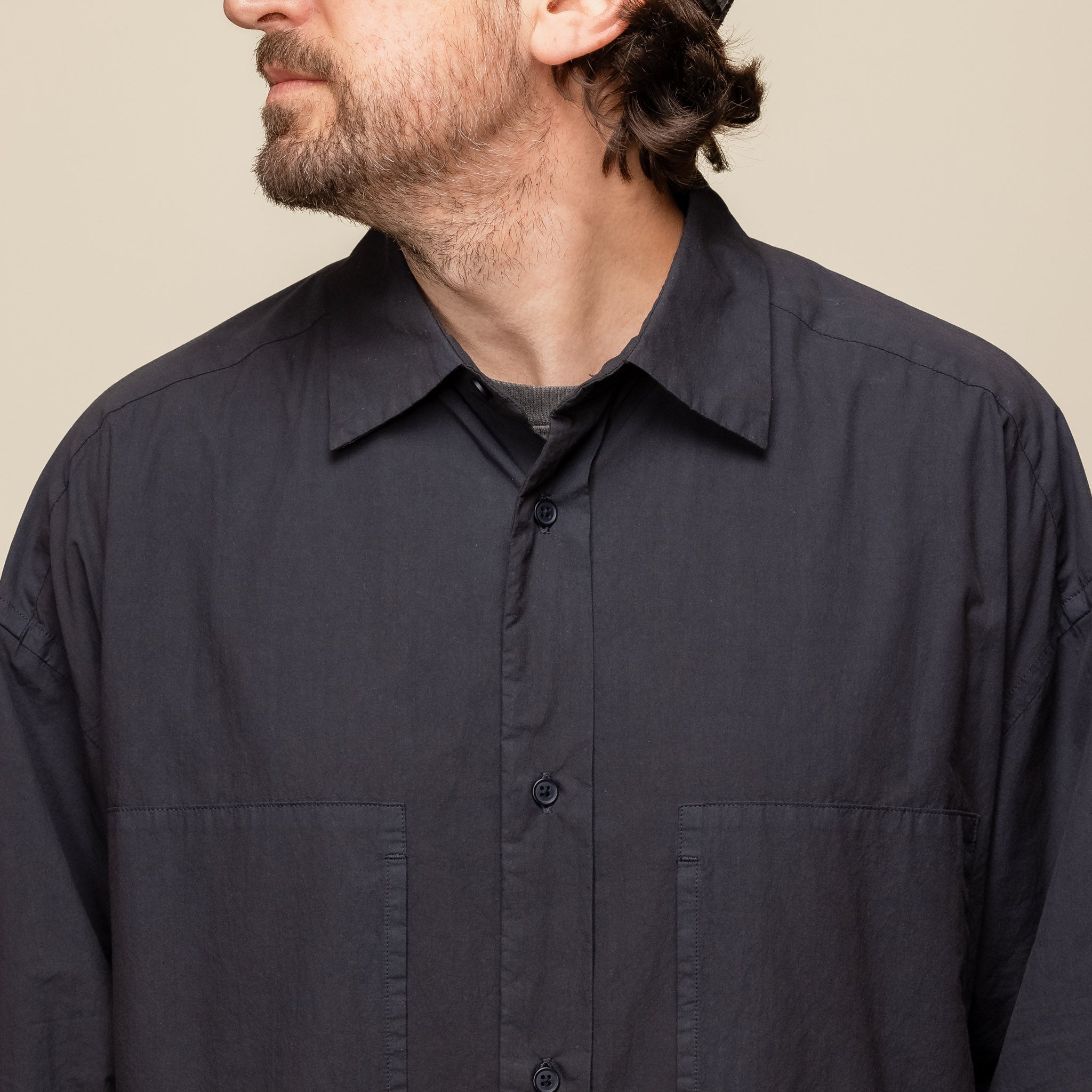 Still by Hand - Garment Dyed Overshirt - Black Navy SH01243