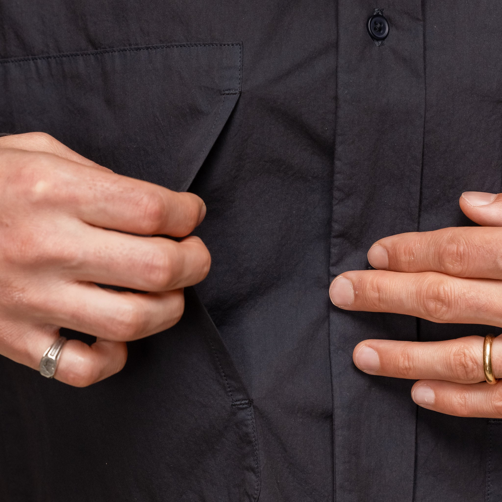 Still by Hand - Garment Dyed Overshirt - Black Navy SH01243