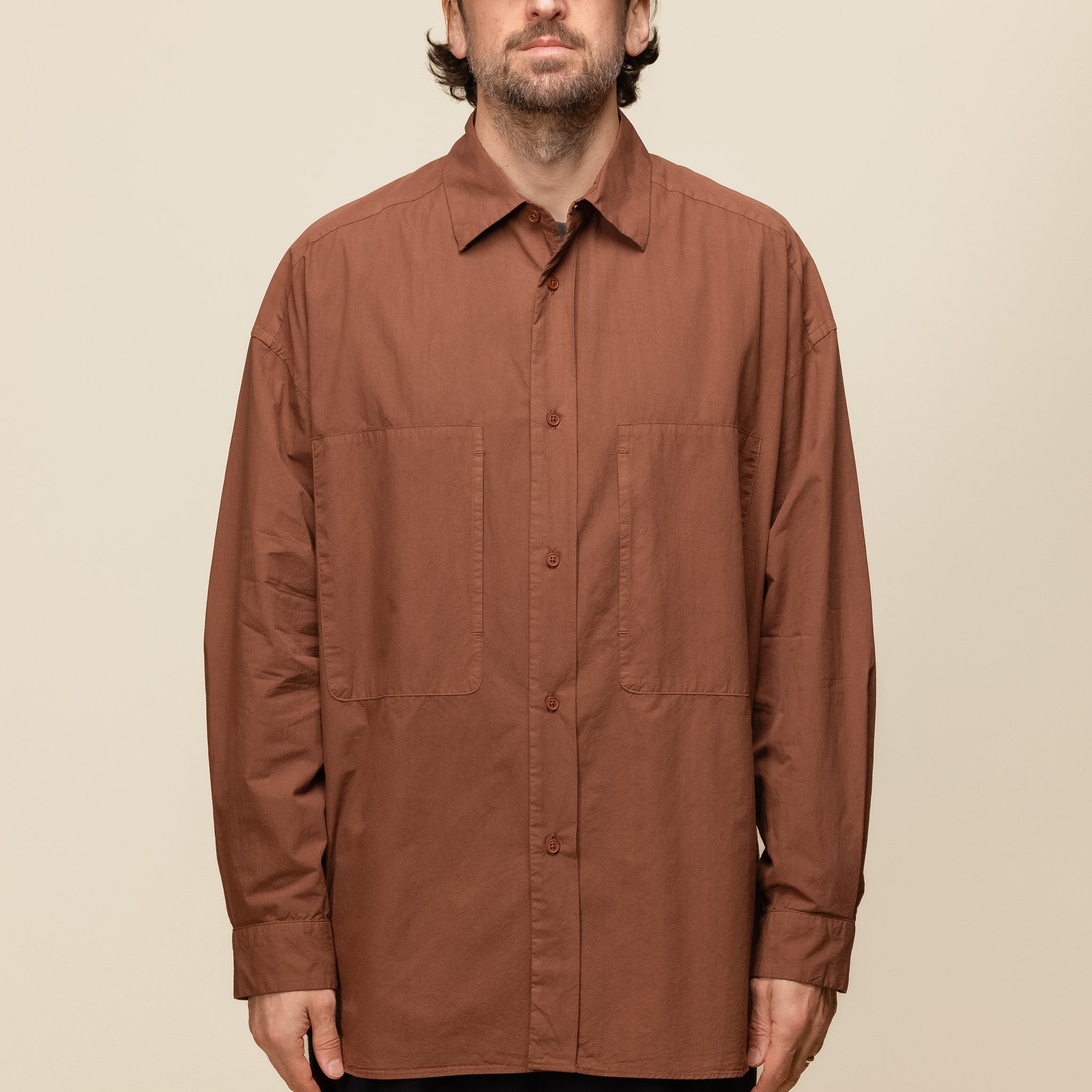 Still by Hand - Garment Dyed Overshirt - Brick SH01243