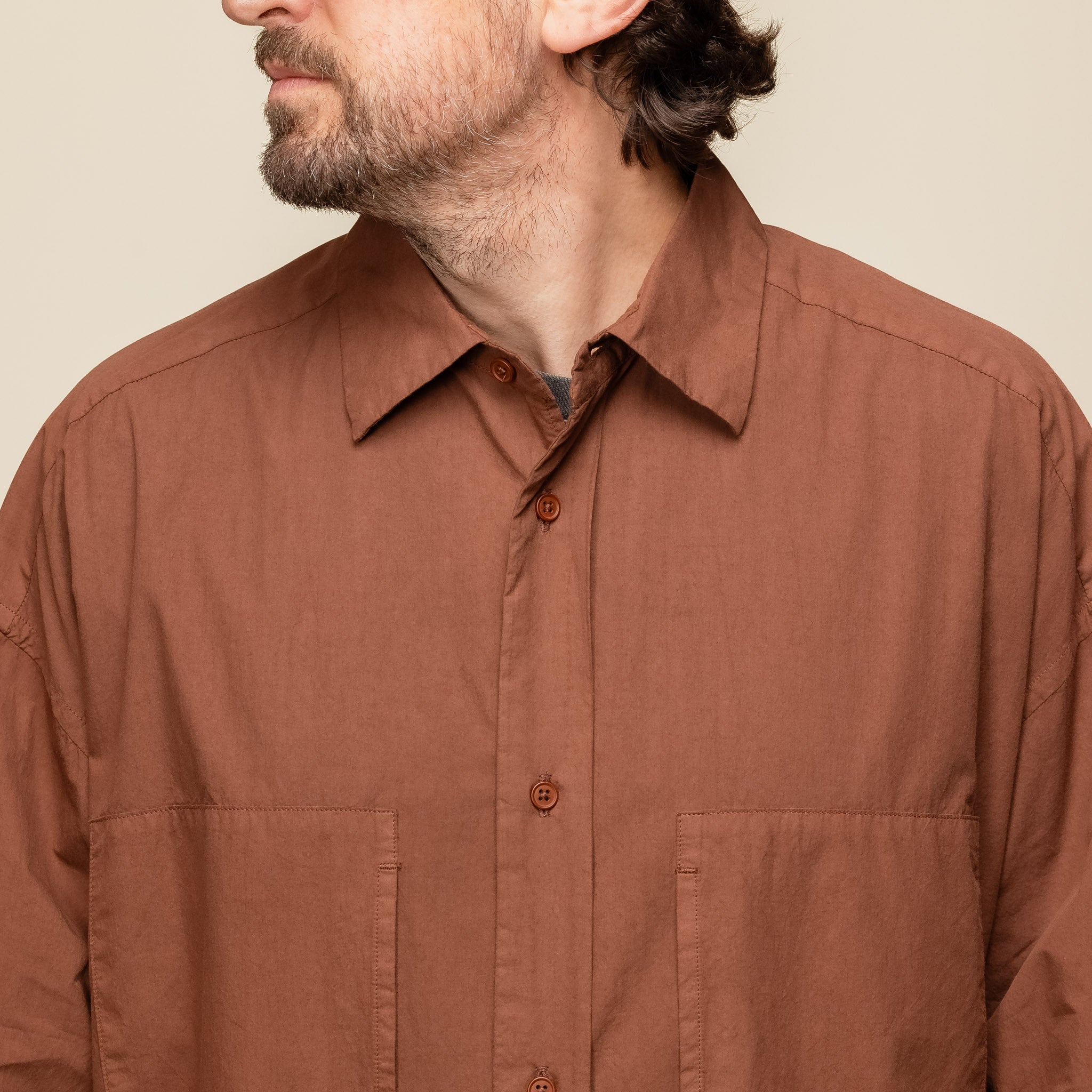 Still by Hand - Garment Dyed Overshirt - Brick SH01243