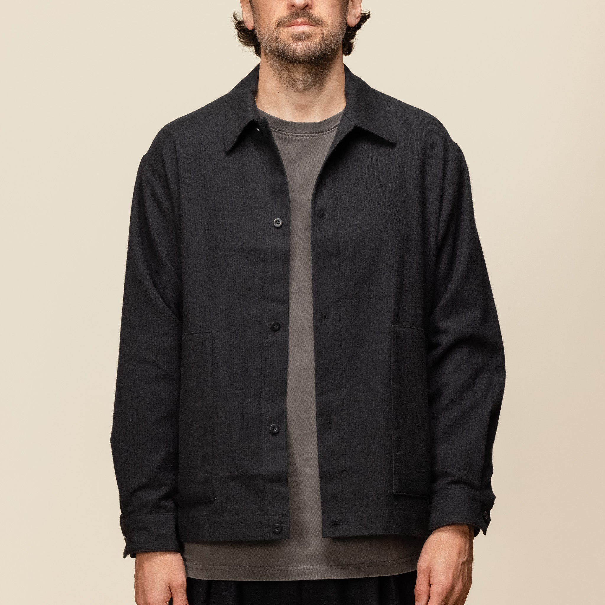 Still by Hand - Wool Mix Shirt Jacket - Navy Black BL09243