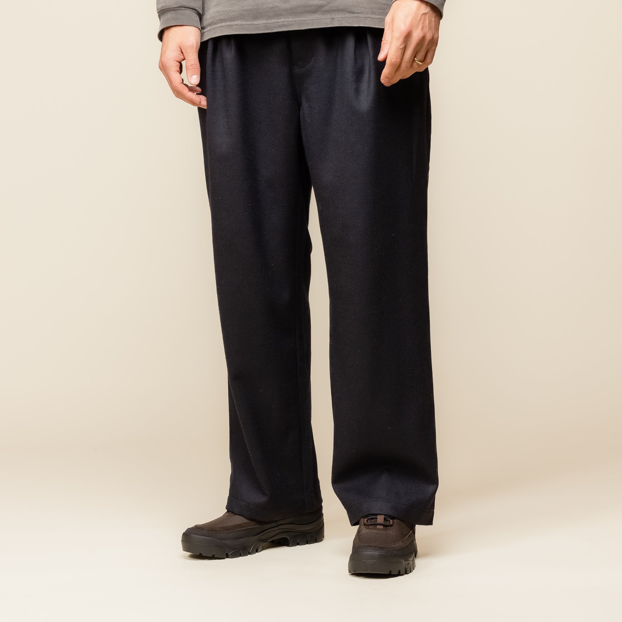 Still by Hand - Box Pleat Wool Pants - Navy PT07243 "still by hand uk stockist" "still by hand"