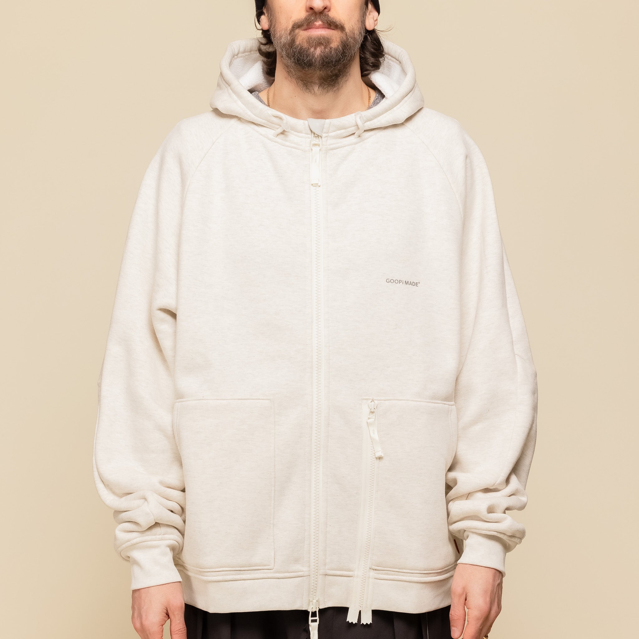 GOOPiMADE - “MEquip-H3” Mantle Logo Hooded Jacket - Ivory