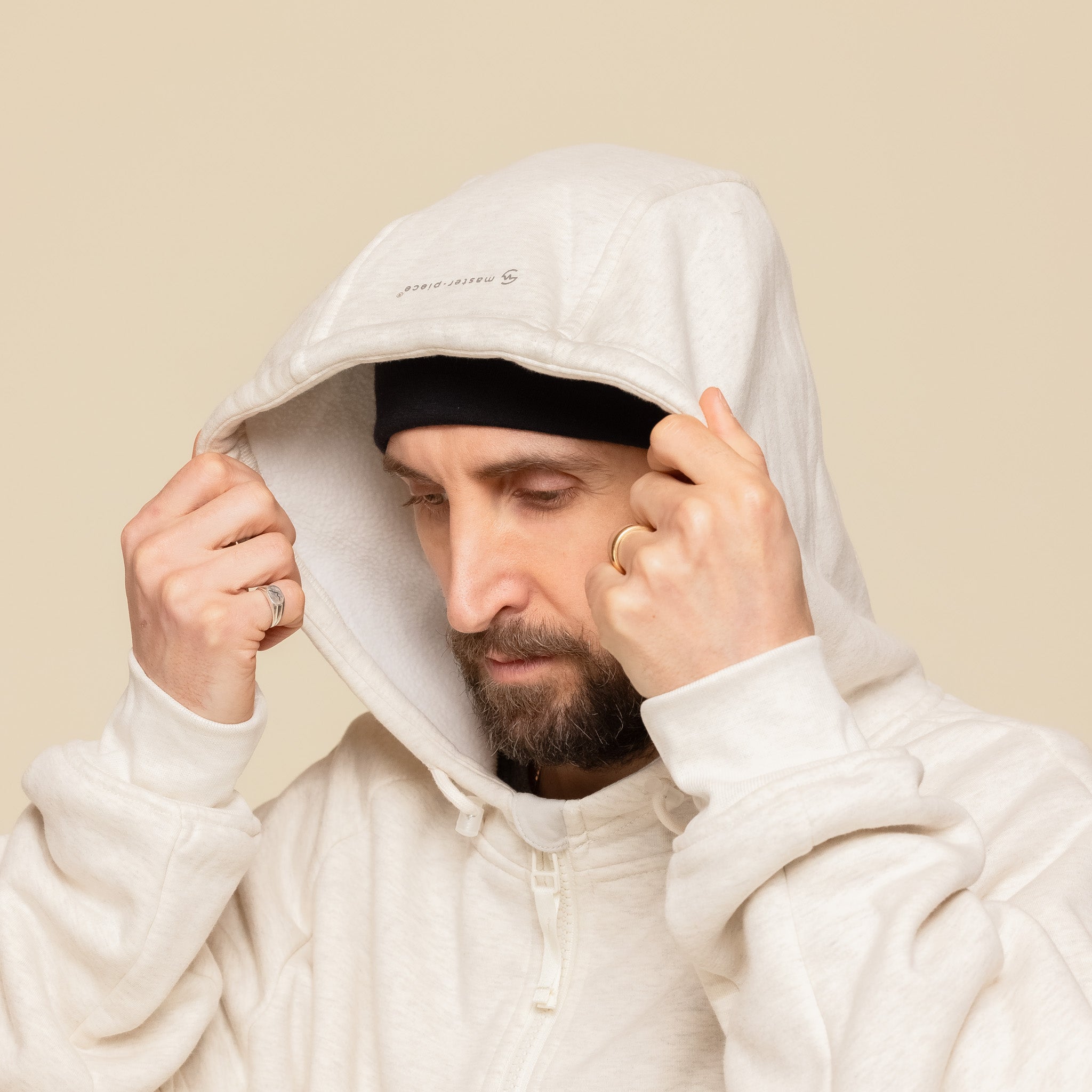 GOOPiMADE - “MEquip-H3” Mantle Logo Hooded Jacket - Ivory