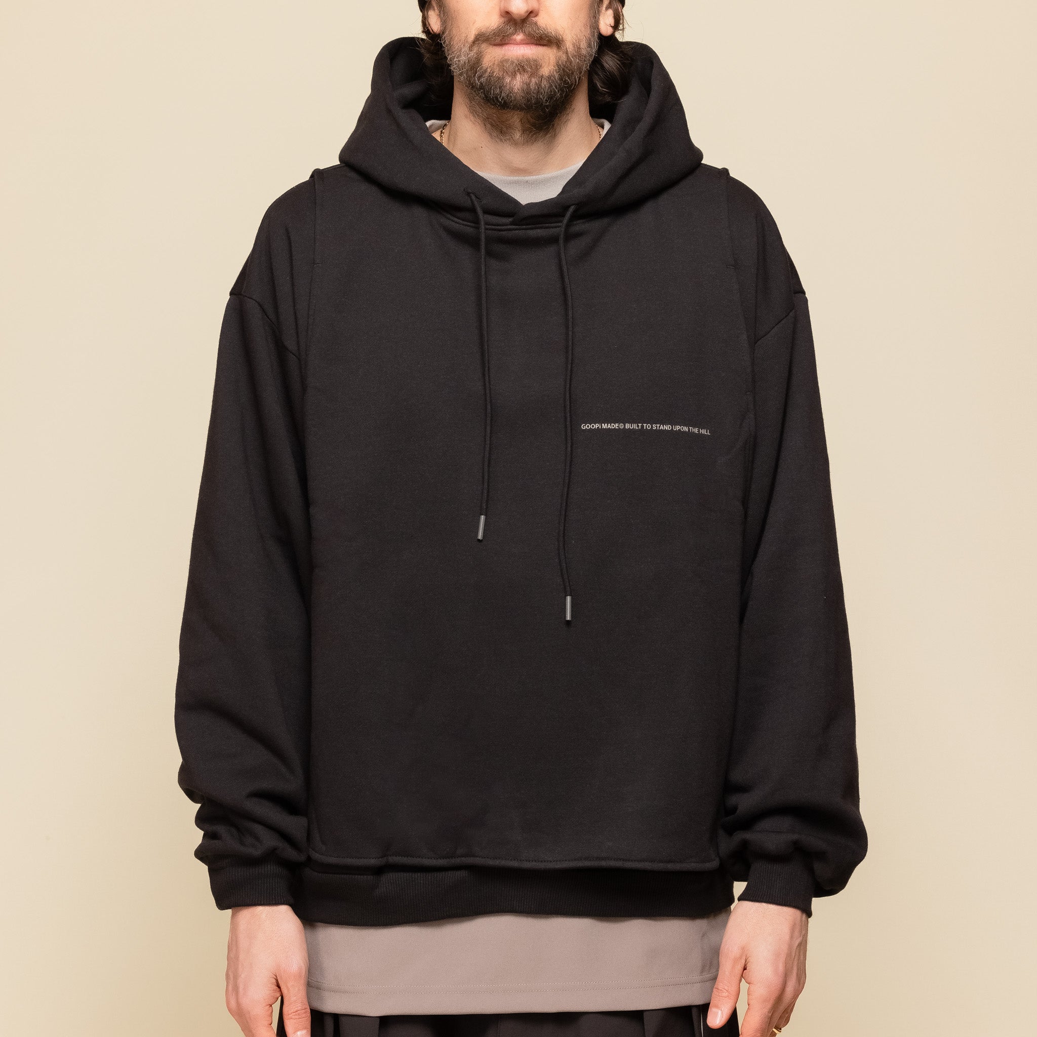 GOOPiMADE - SOFTBOX G7-H3 “Mantle” Double-Layer Hoodie - Black "goopimade stockists" "goopi pants" "goopimade pants" "goopi trousers" 
