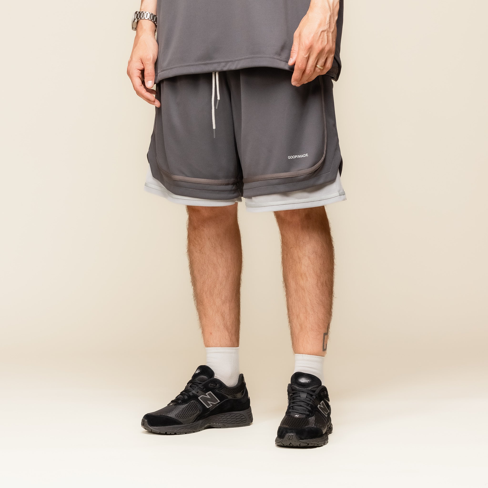 GOOPiMADE - “Rve-S3” Riverside Track Shorts - Iron