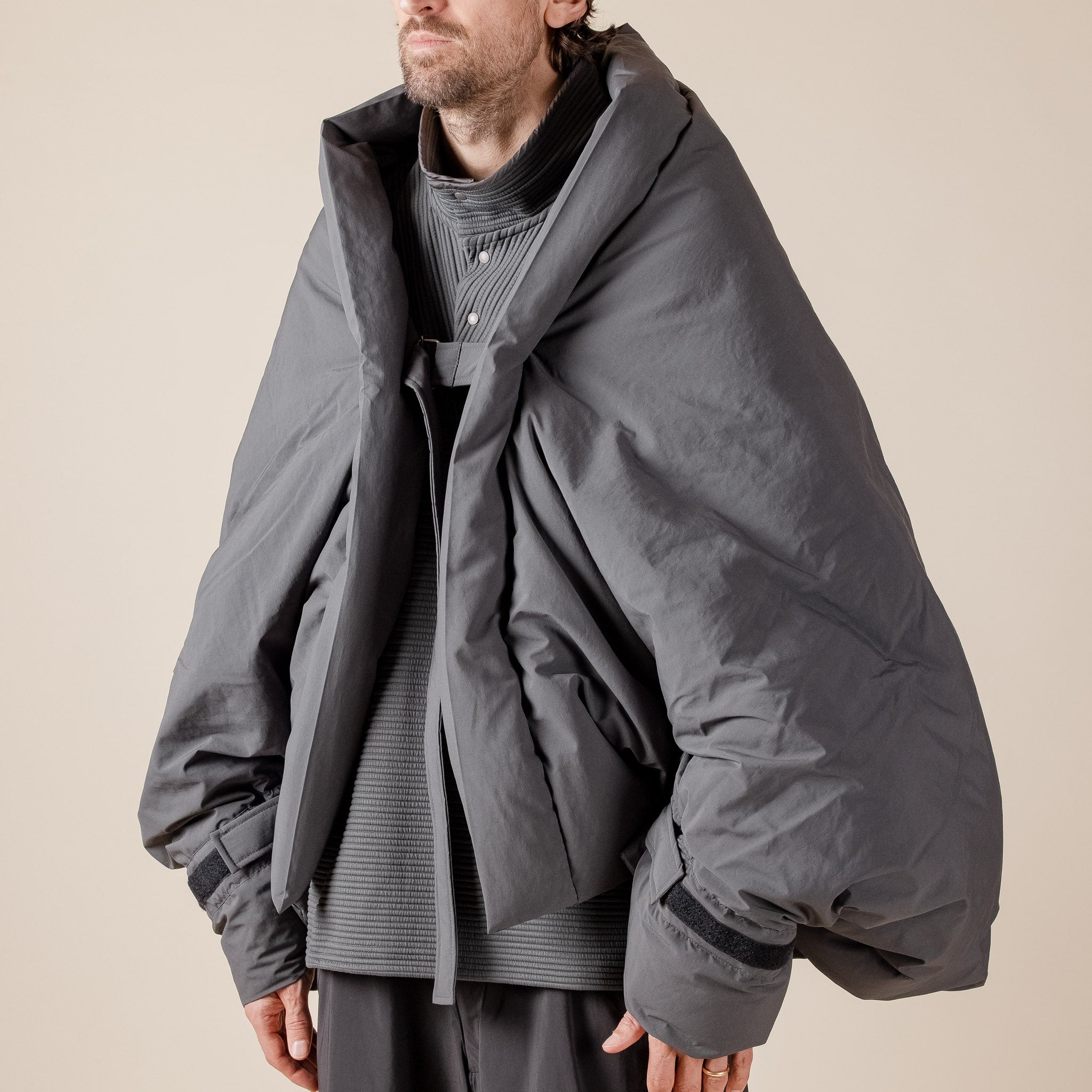 Meanswhile - Down Blanket Jacket MW-JKT23212 - Charcoal Grey "meanswhile stockists" "meanswhile sale" "meanswhile sense"