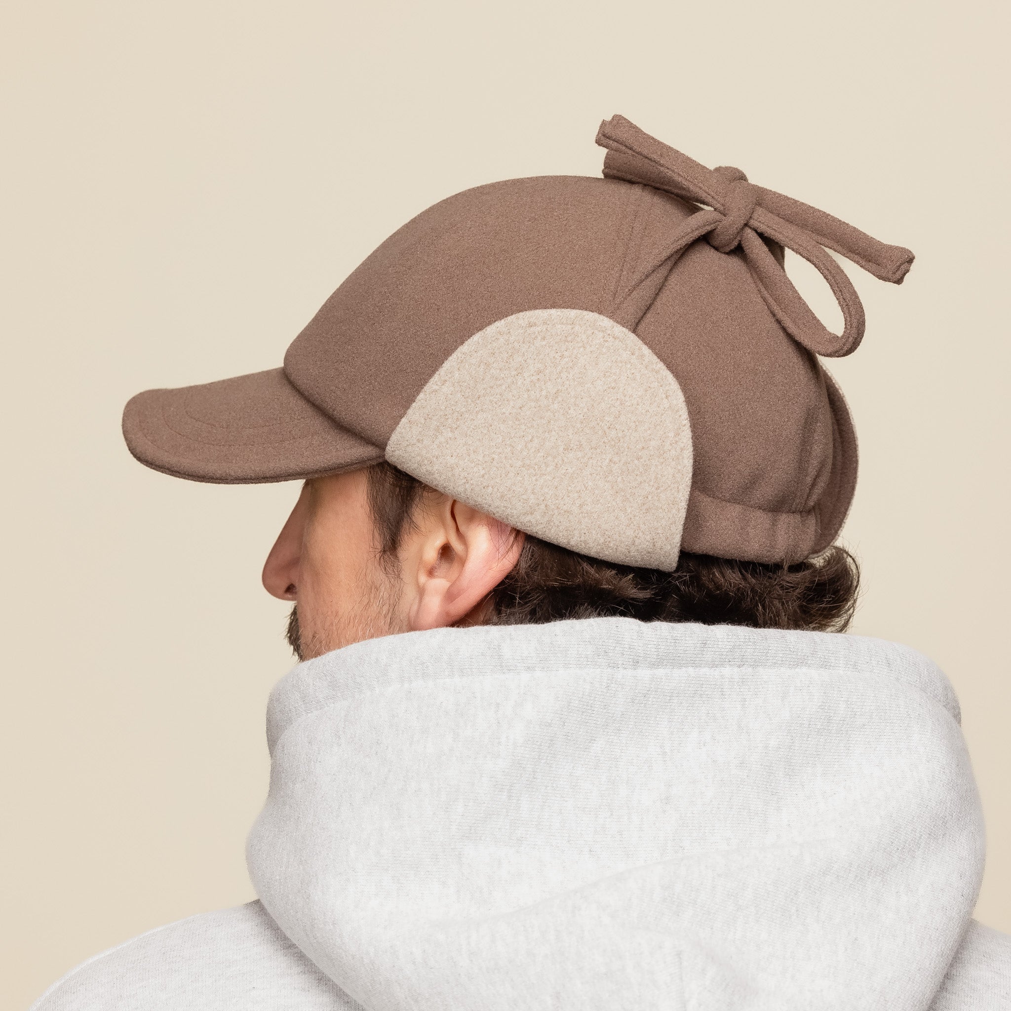 Found Feather - 6 Panel Cap with Ear Flaps - Brown / Beige