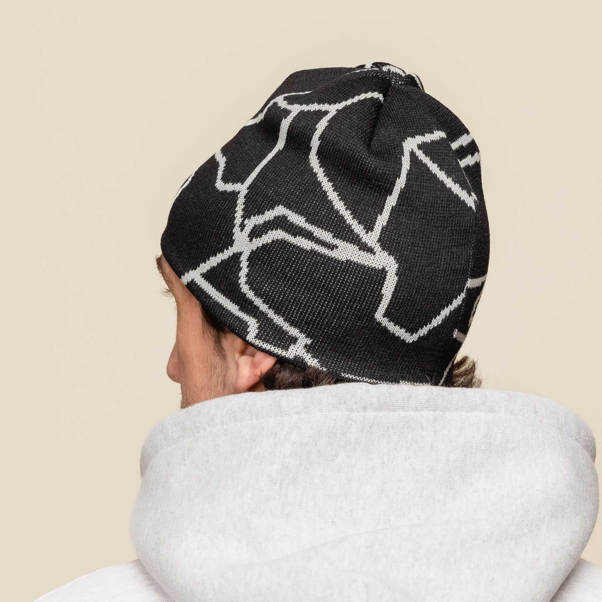 Found Feather - Stencil Camo Skully Beanie - Black