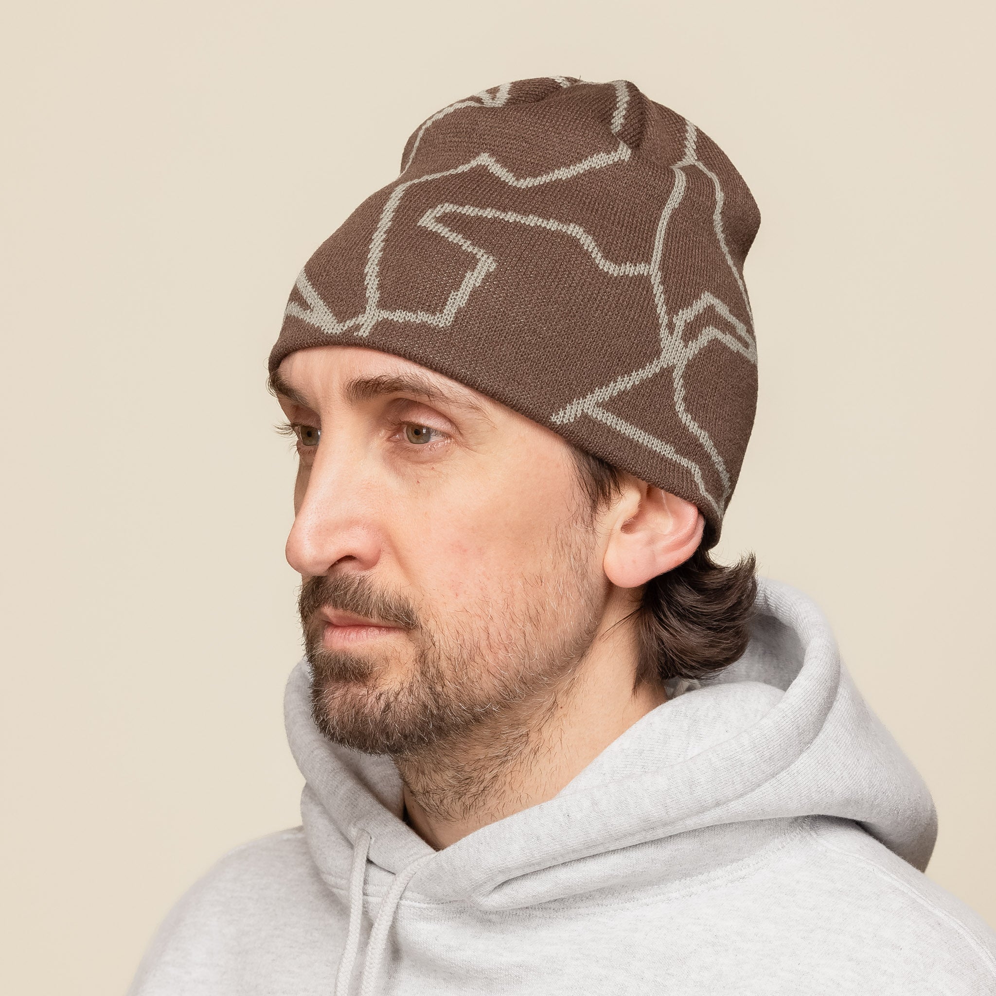 Found Feather - Stencil Camo Skully Beanie - Brown