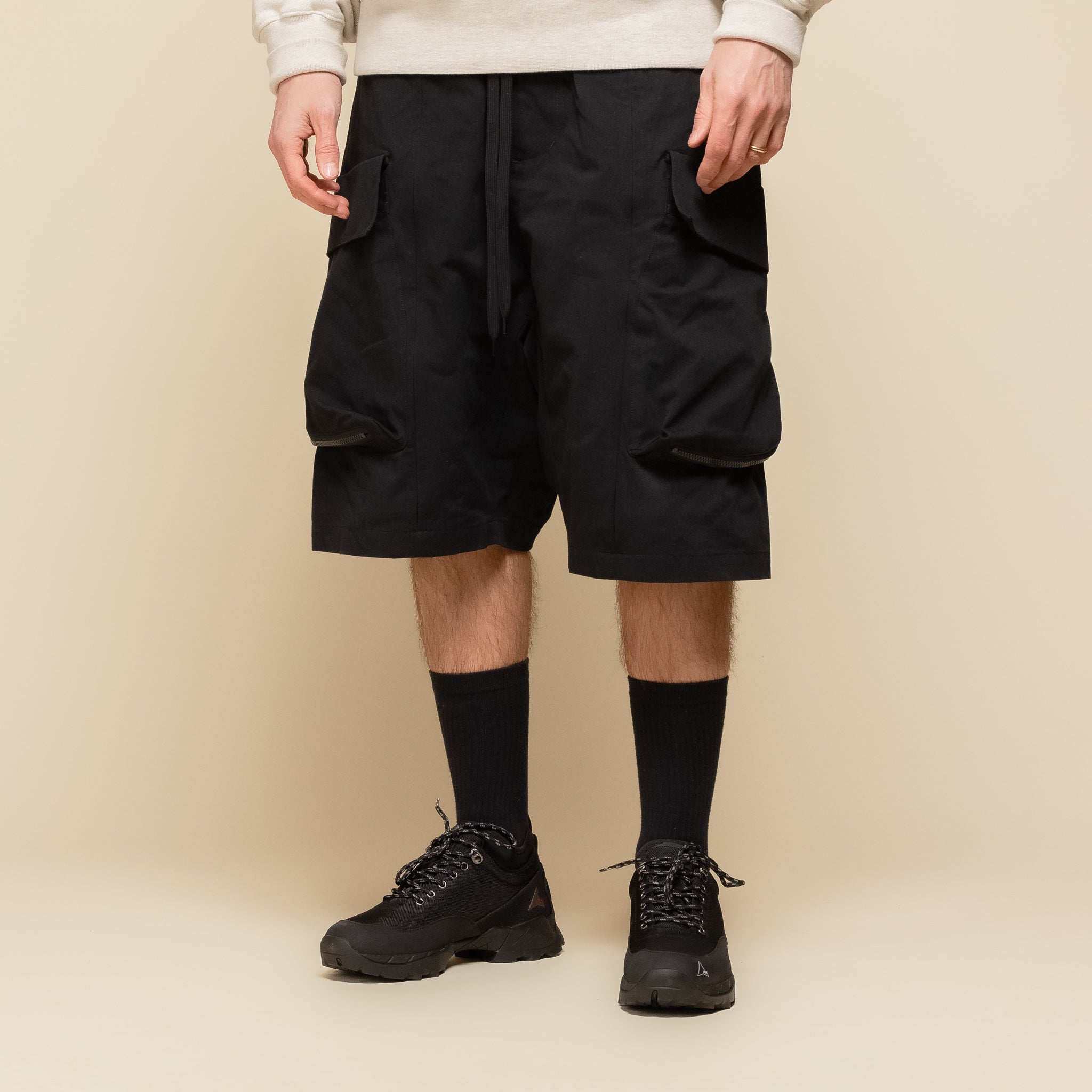 Poliquant - Jungle Shorts With Deforming Large Pockets - Black "poliquant stockists" "poliquant shorts" "poliquant website"