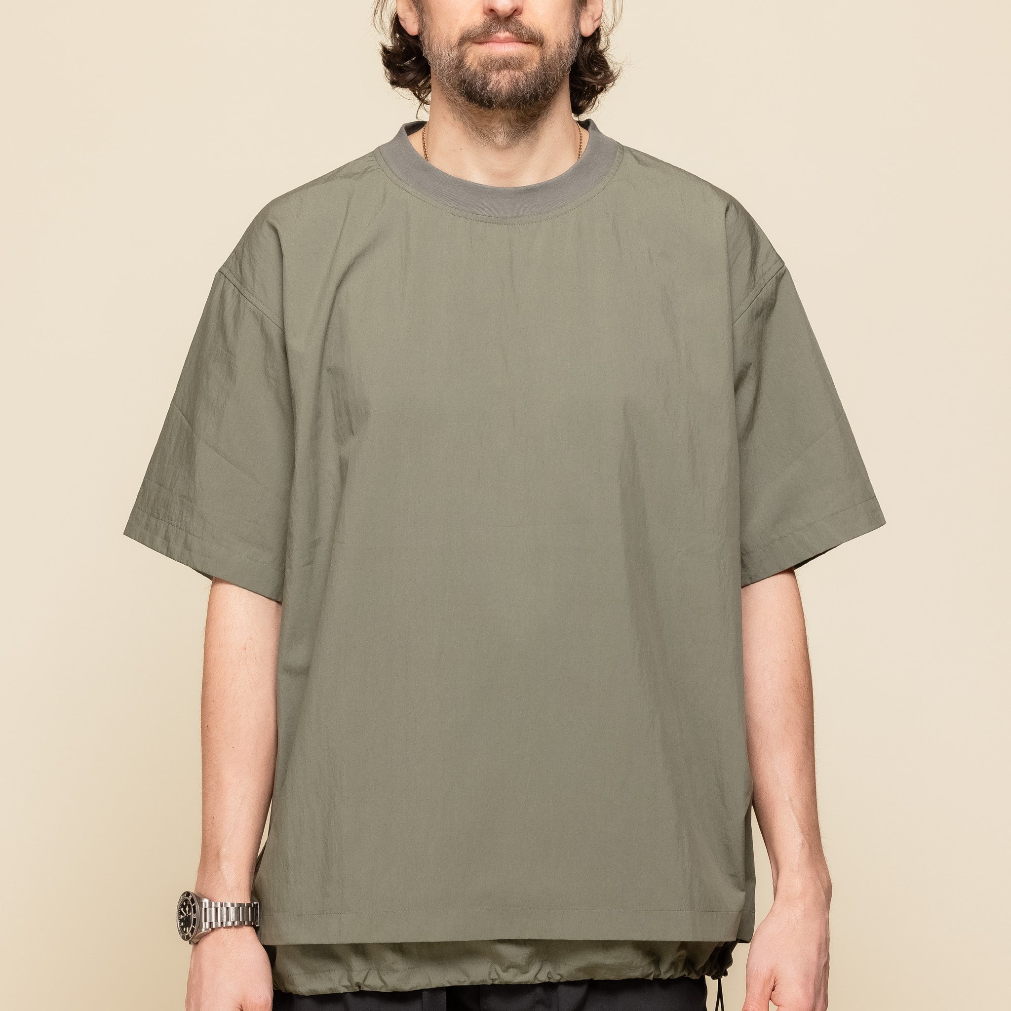Poliquant - Deformed Windbreaker T-Shirt With Ventilation - Olive "poliquant stockist" "poliquant website" "poliquant t-shirt"