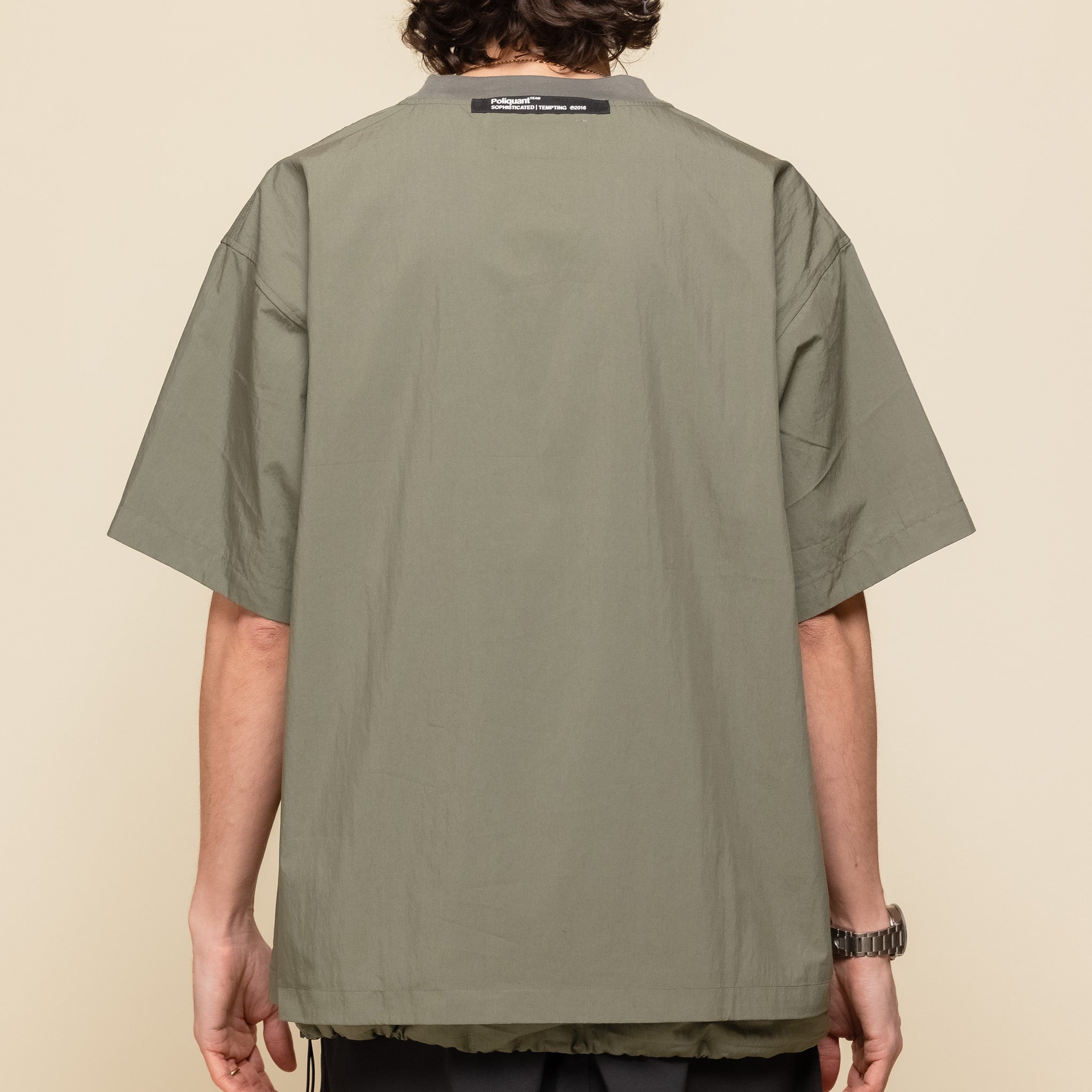 Poliquant - Deformed Windbreaker T-Shirt With Ventilation - Olive "poliquant stockist" "poliquant website" "poliquant t-shirt"
