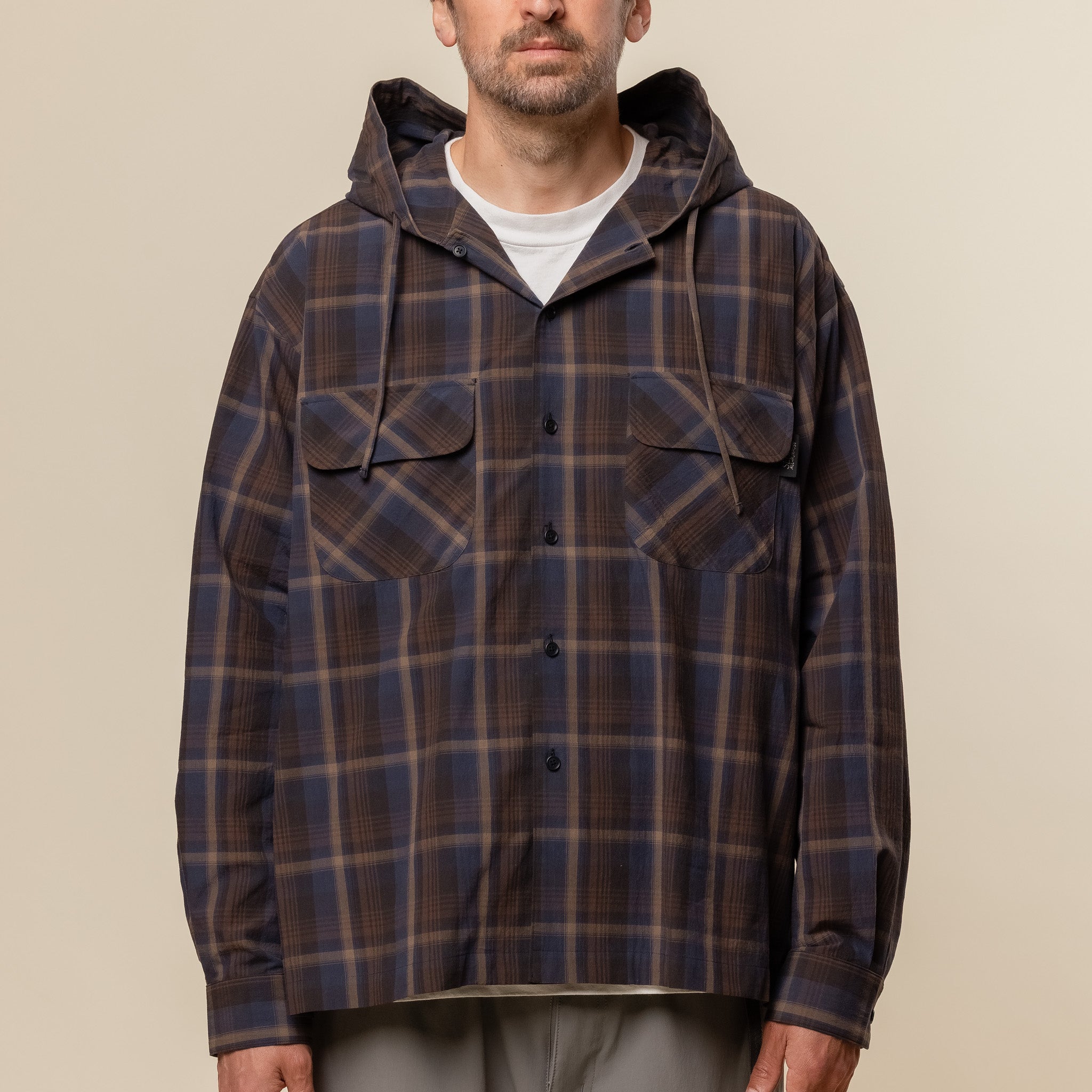 SEDAN ALL-PURPOSE - Plaid Hooded Shirt - Purple Brown