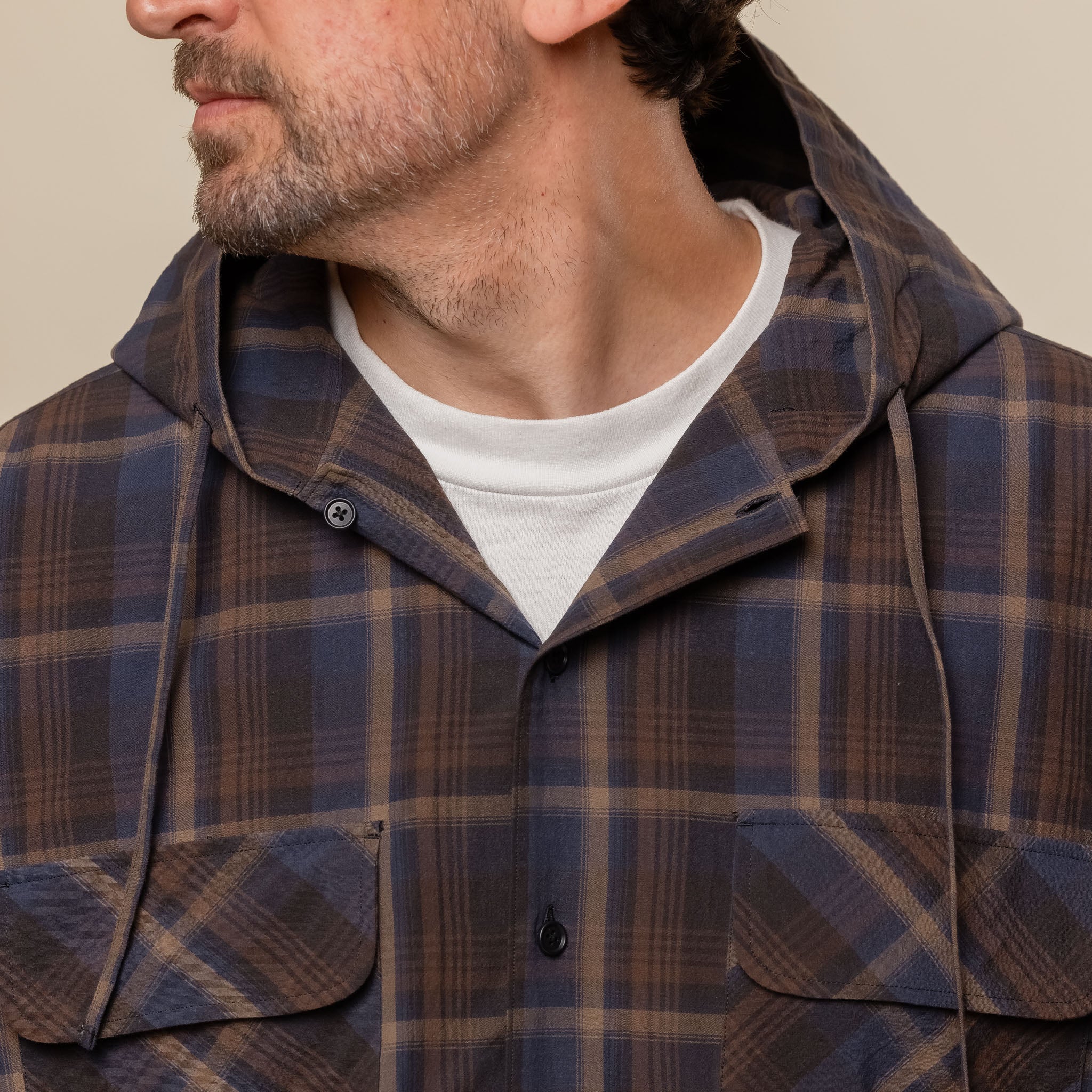 SEDAN ALL-PURPOSE - Plaid Hooded Shirt - Purple Brown