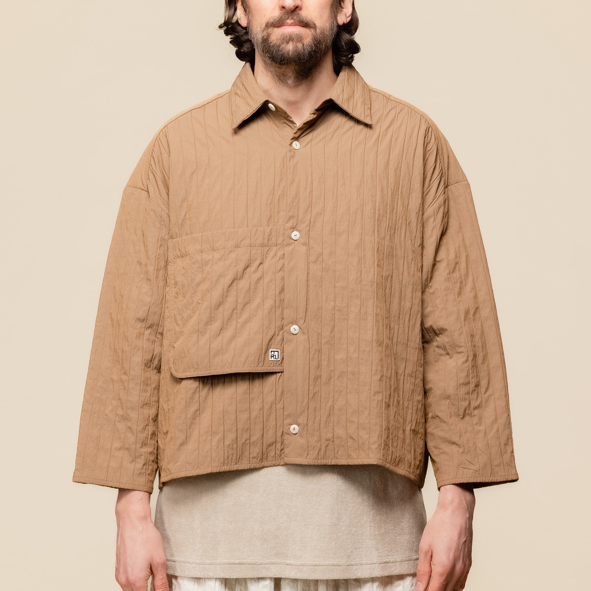 Merely Made - Quilted Cropped Shirt - Sage Brown 24SML231SH "merely made website" "merely made stockist"