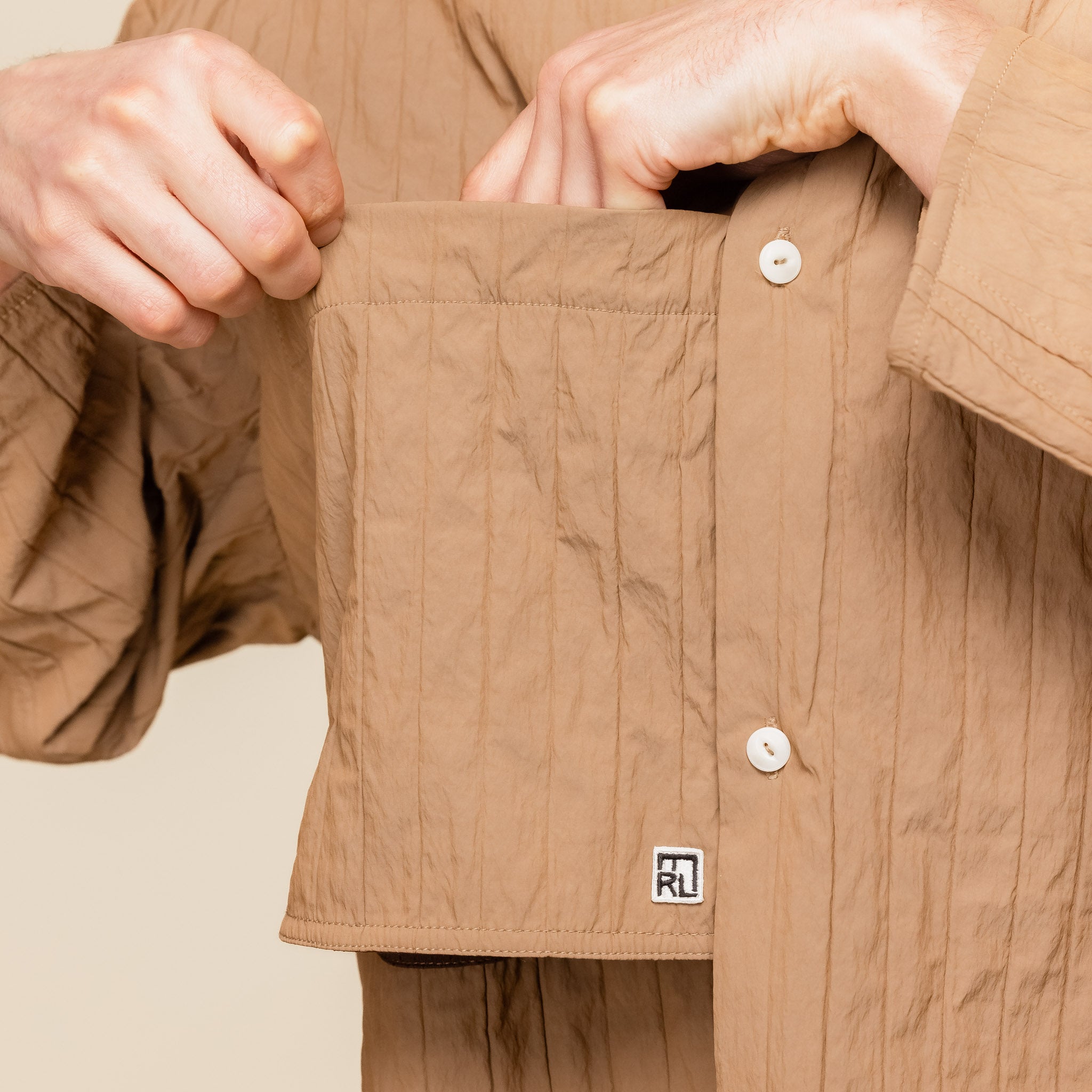 Merely Made - Quilted Cropped Shirt - Sage Brown 24SML231SH "merely made website" "merely made stockist"