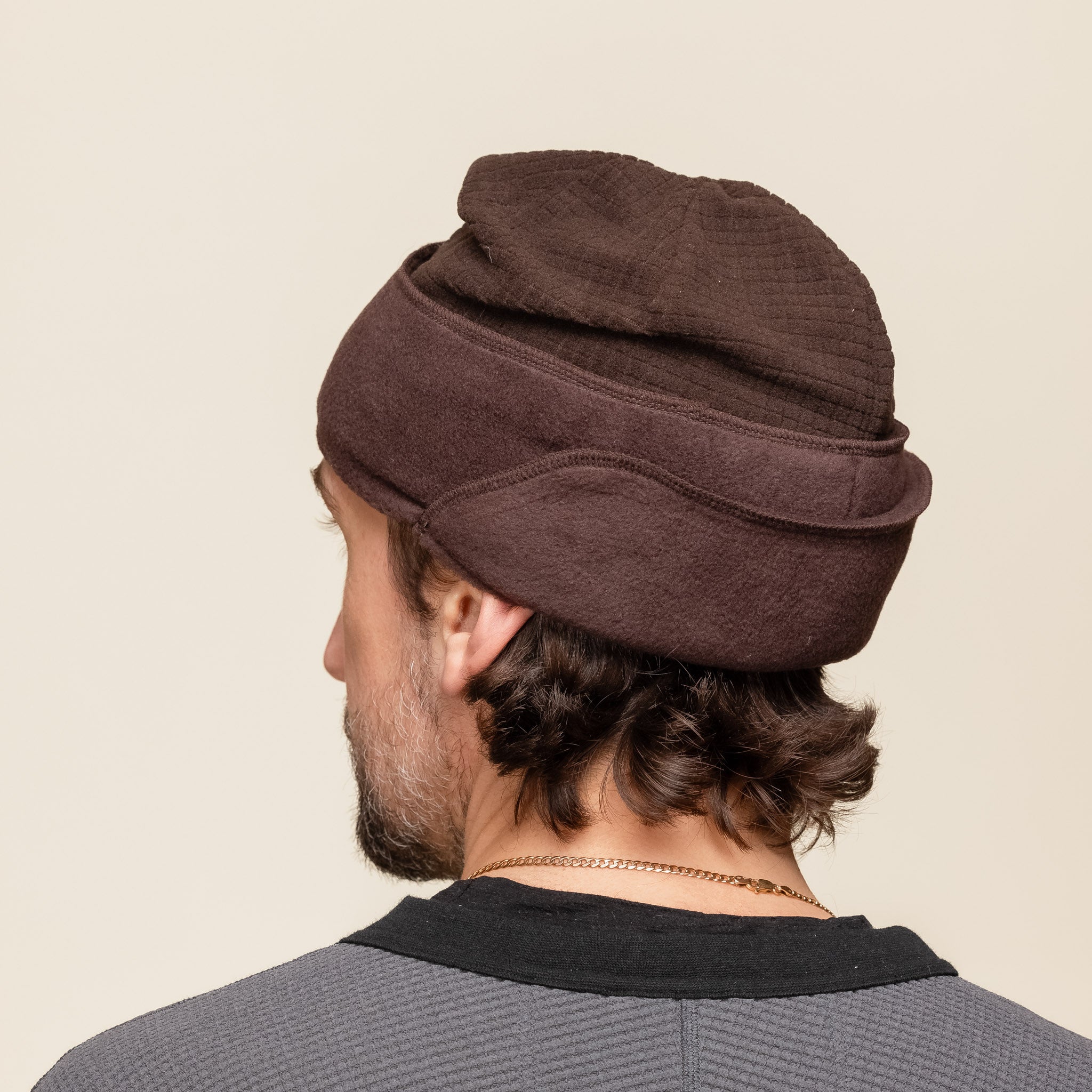 Found Feather - City Beanie Grid x Fleece - Brown