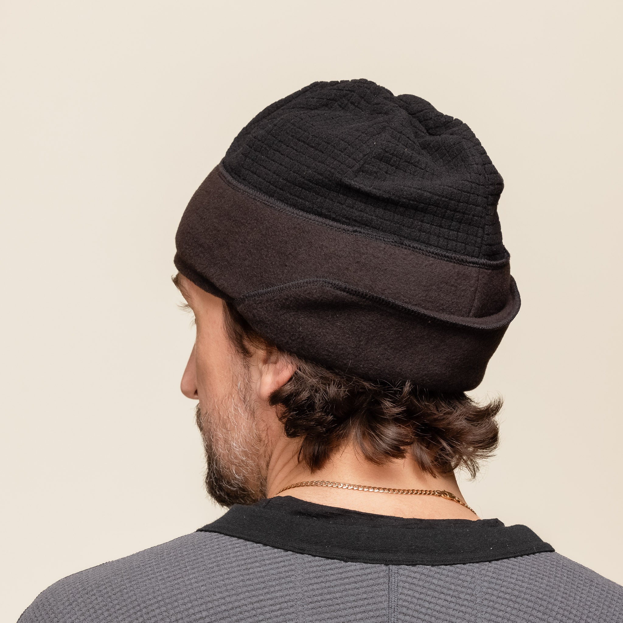 Found Feather - City Beanie Grid x Fleece - Black