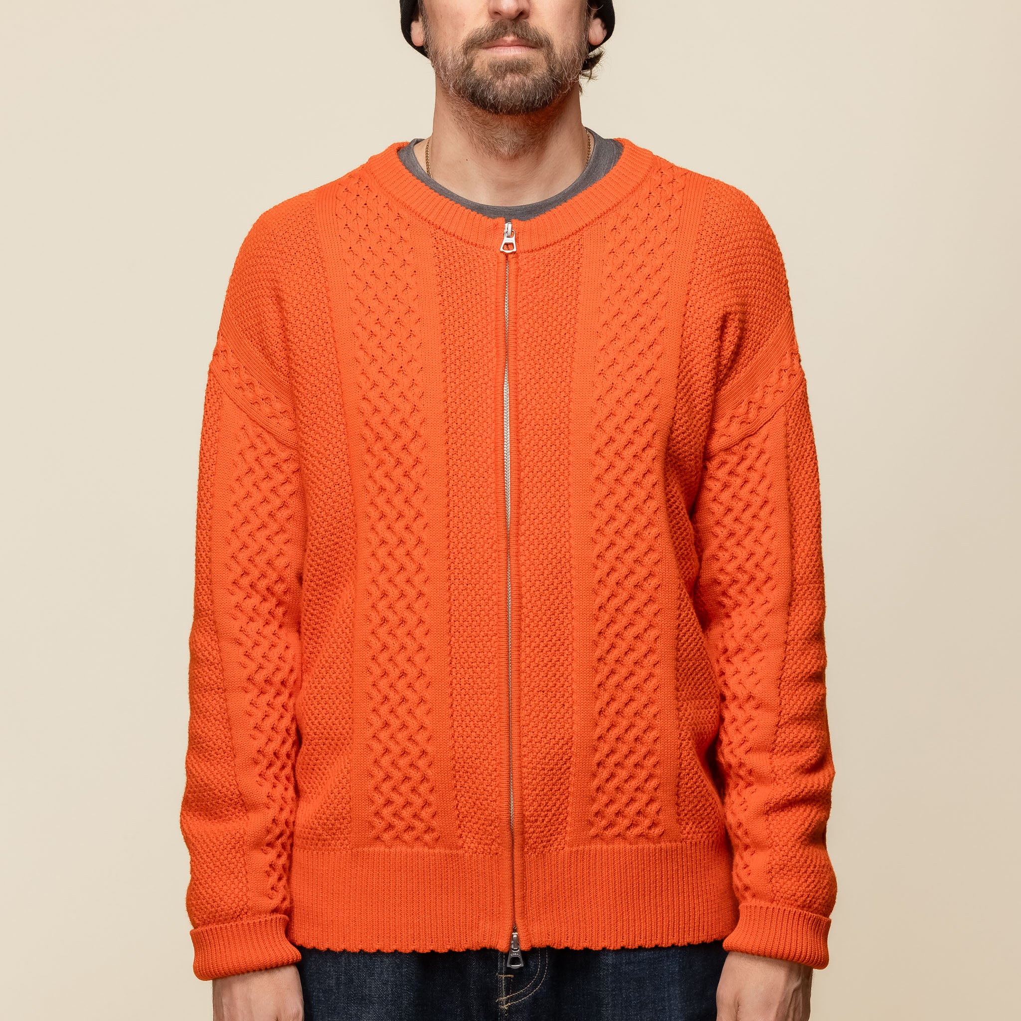 DEMARCOLAB - Cable Knit Zip Sweater - Orange