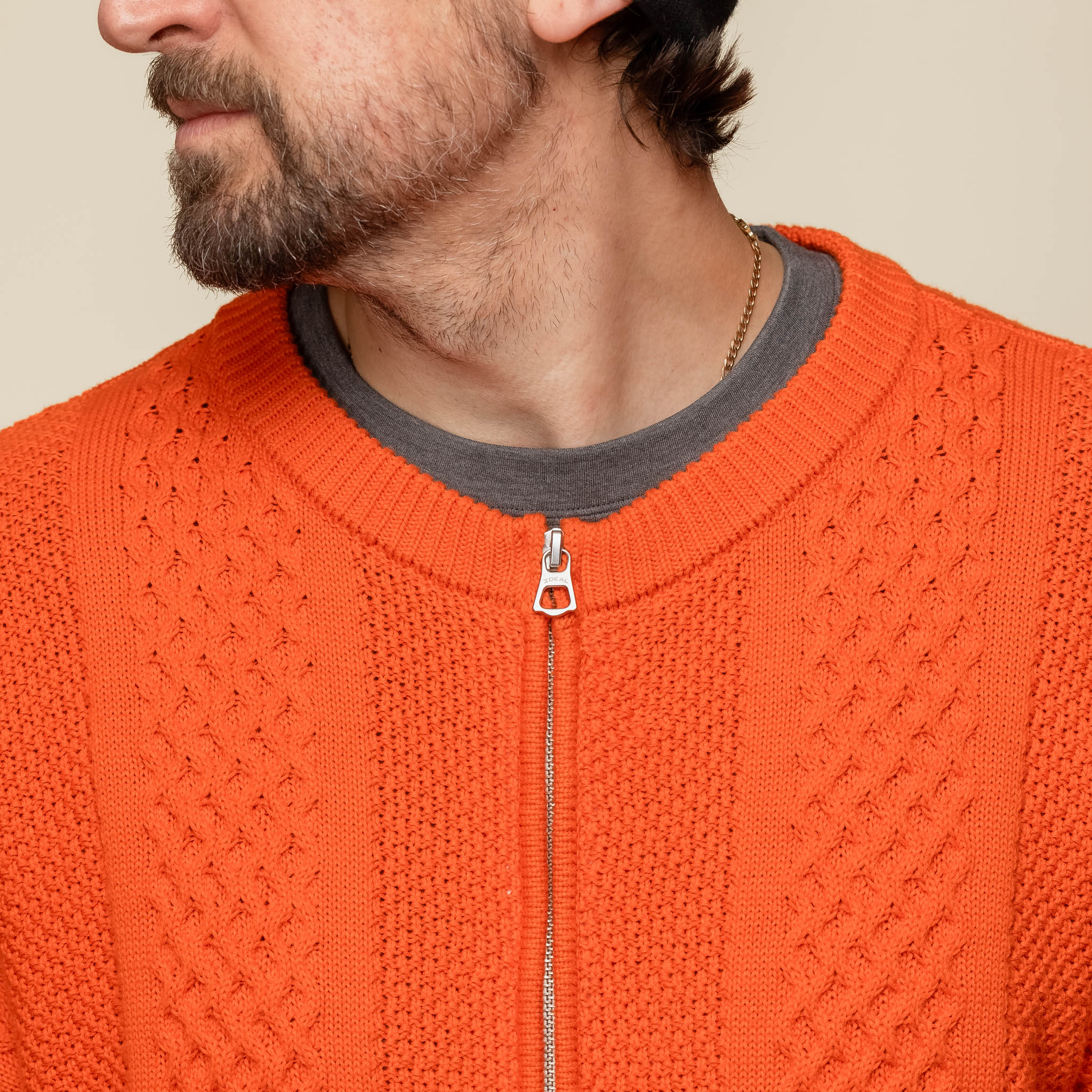 DEMARCOLAB - Cable Knit Zip Sweater - Orange