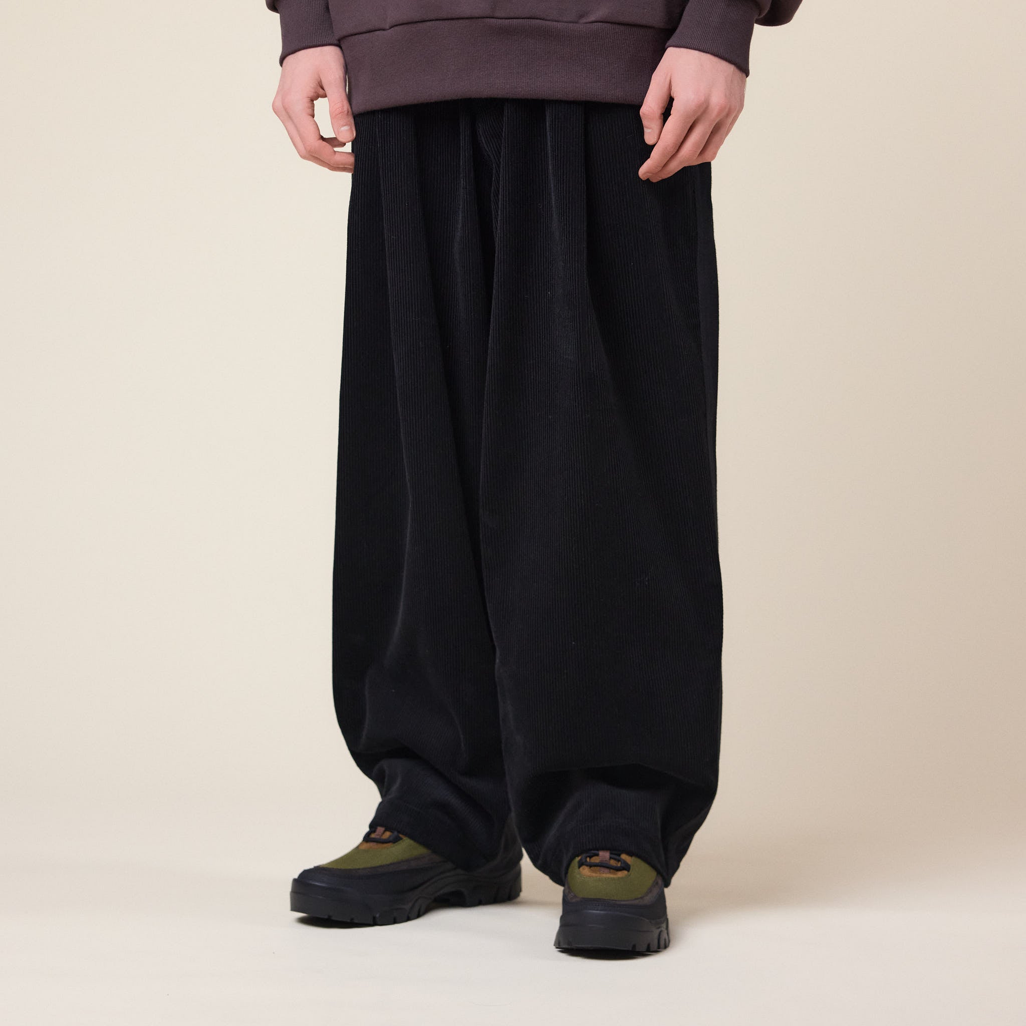 Merely Made - Premium Dual Fabric Contrast Wide Pants - Royal Black