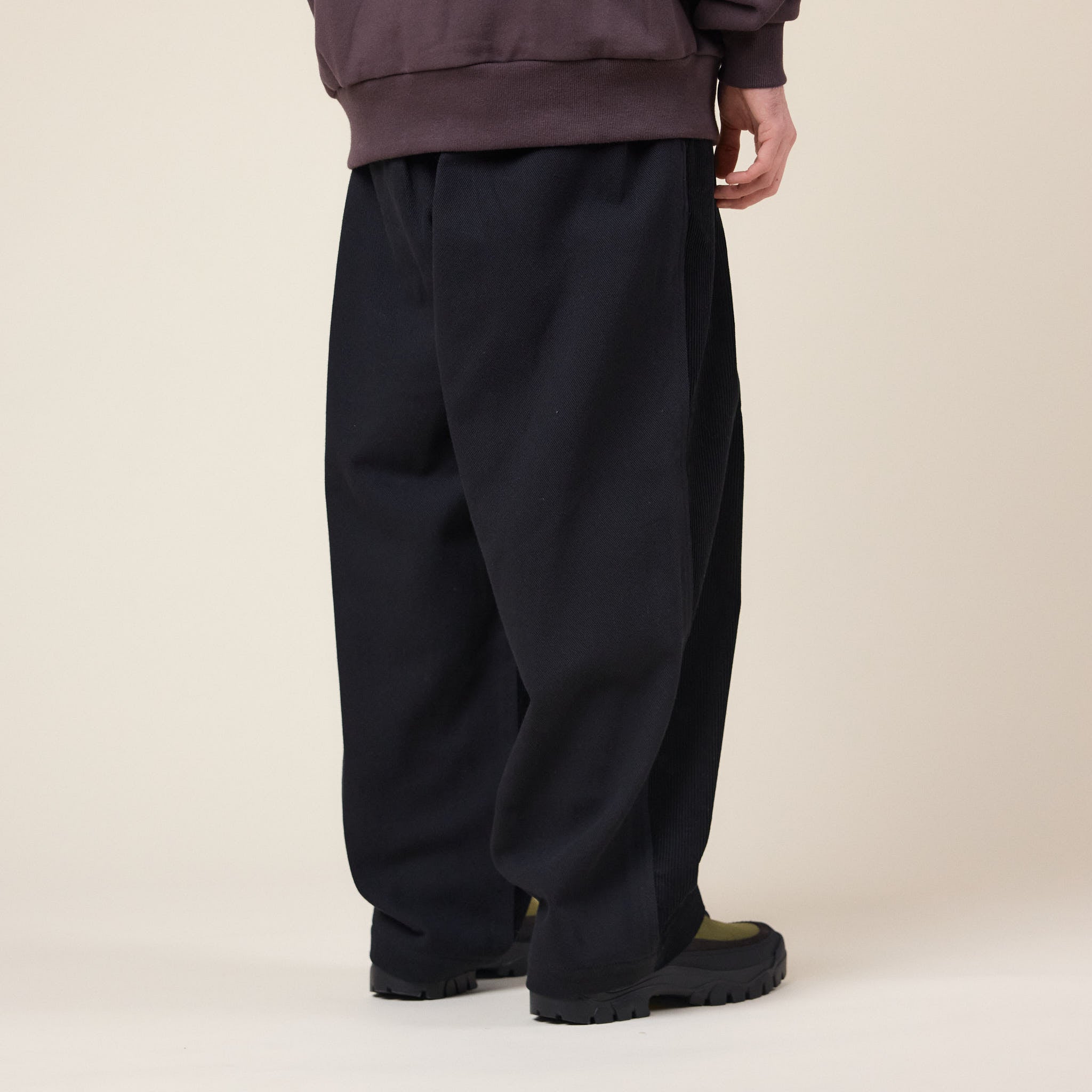 Merely Made - Premium Dual Fabric Contrast Wide Pants - Royal Black
