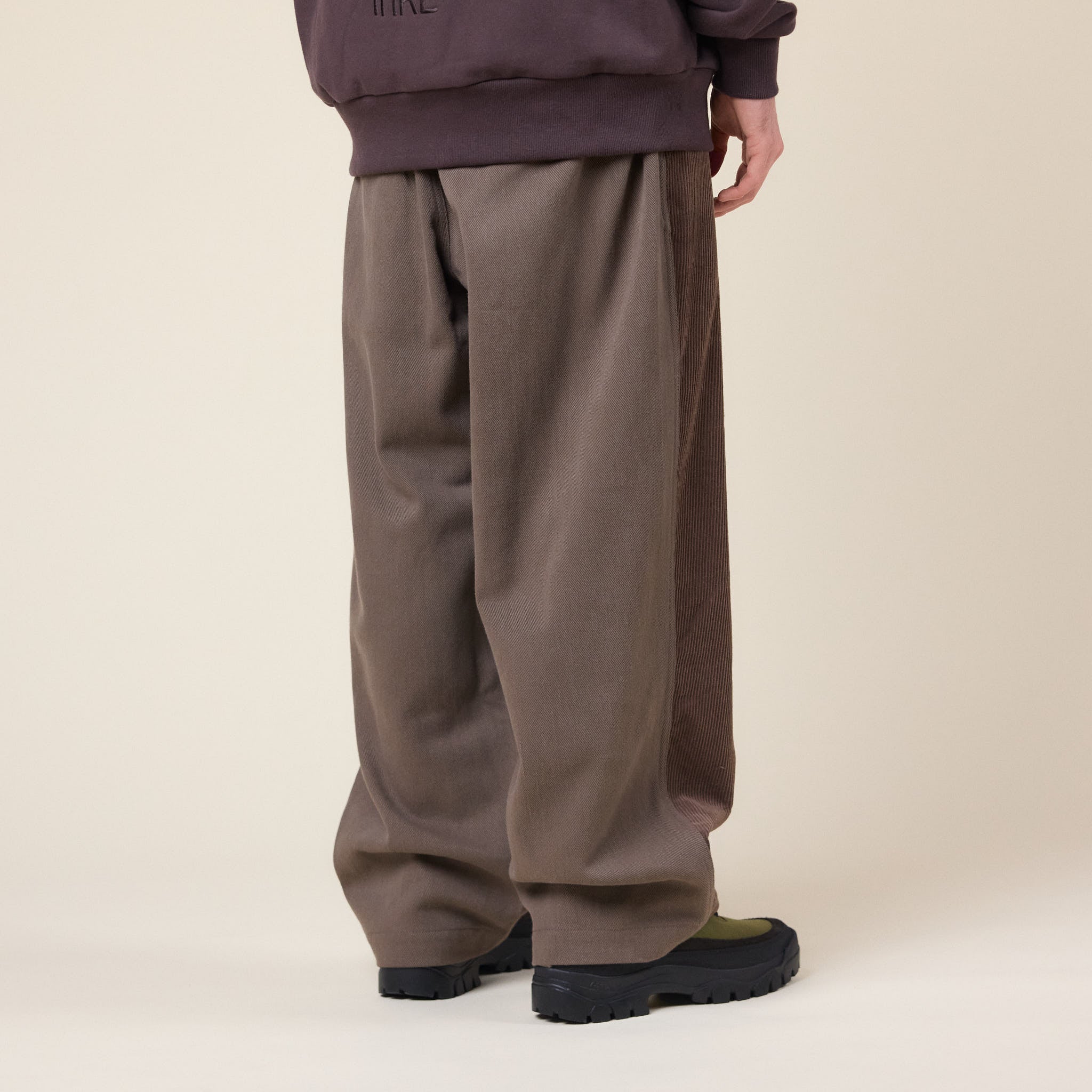 Merely Made - Premium Dual Fabric Contrast Wide Pants - Cocoa Brown